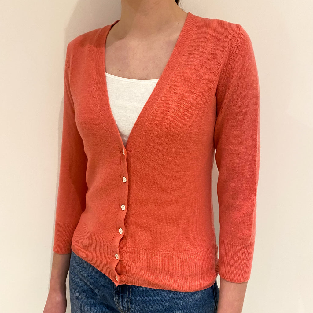 Flamingo Pink Cashmere V Neck Cardigan Extra Small