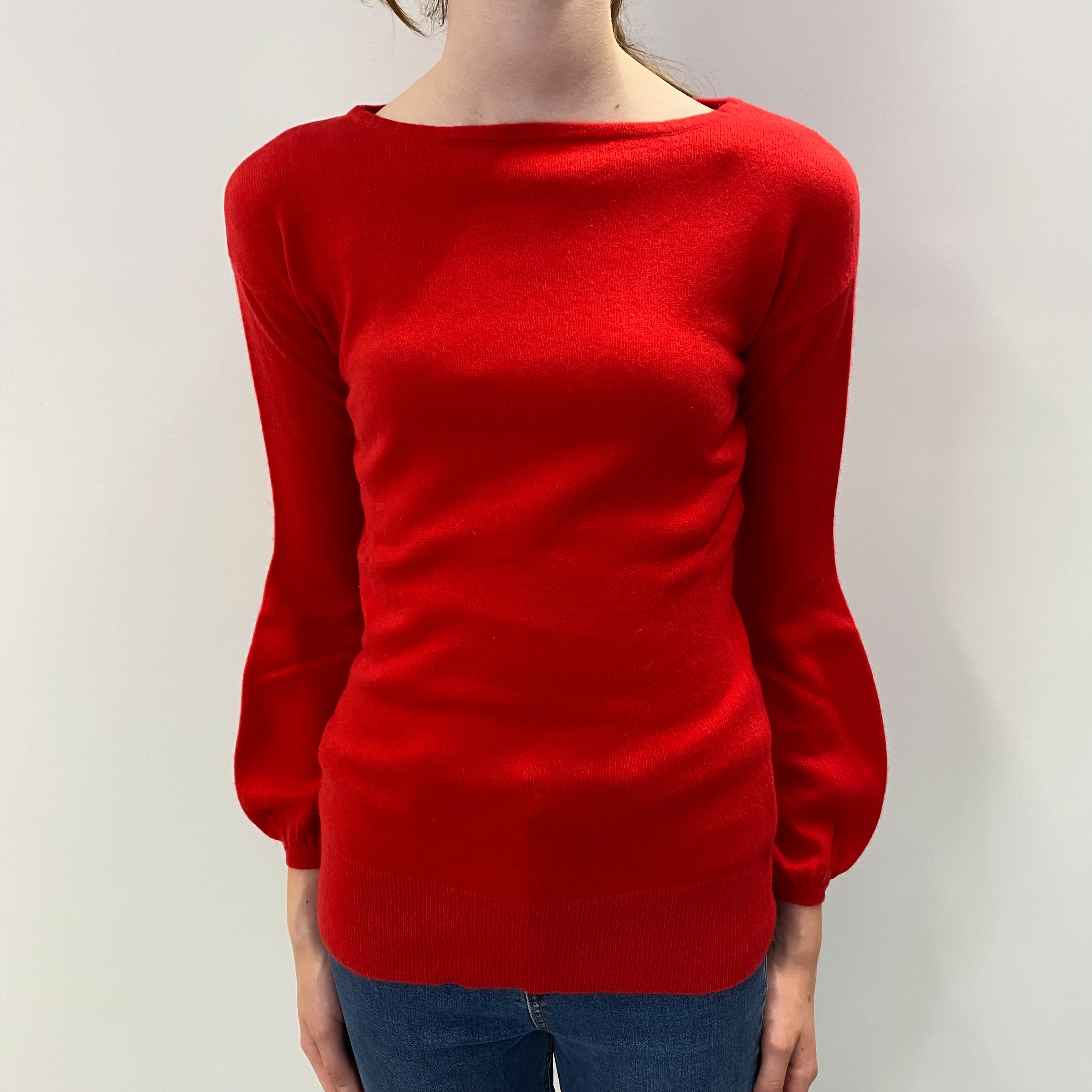 Tomato Red Cashmere Slash Neck Jumper Extra Small