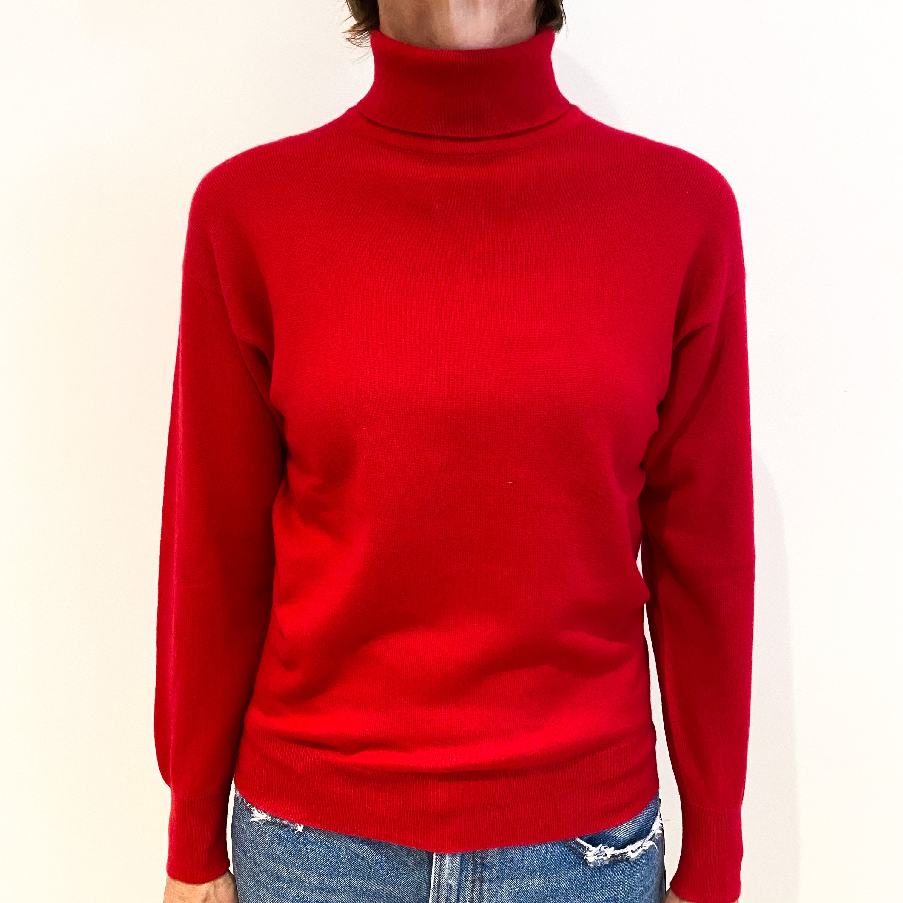 Scottish Scarlet Red Cashmere Polo Neck Jumper Small