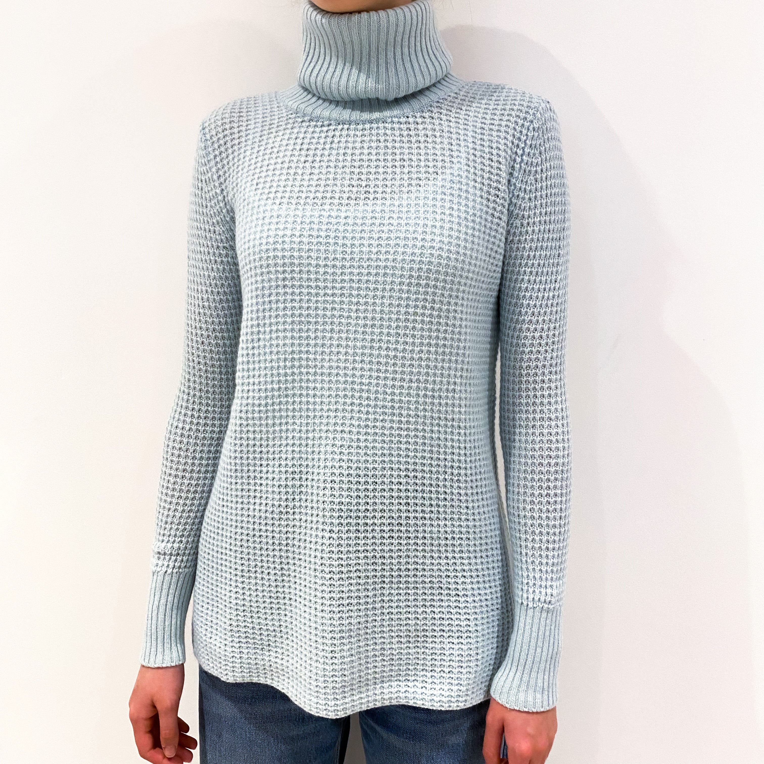 Mint Green Waffle Cashmere Polo Neck Jumper Extra Small