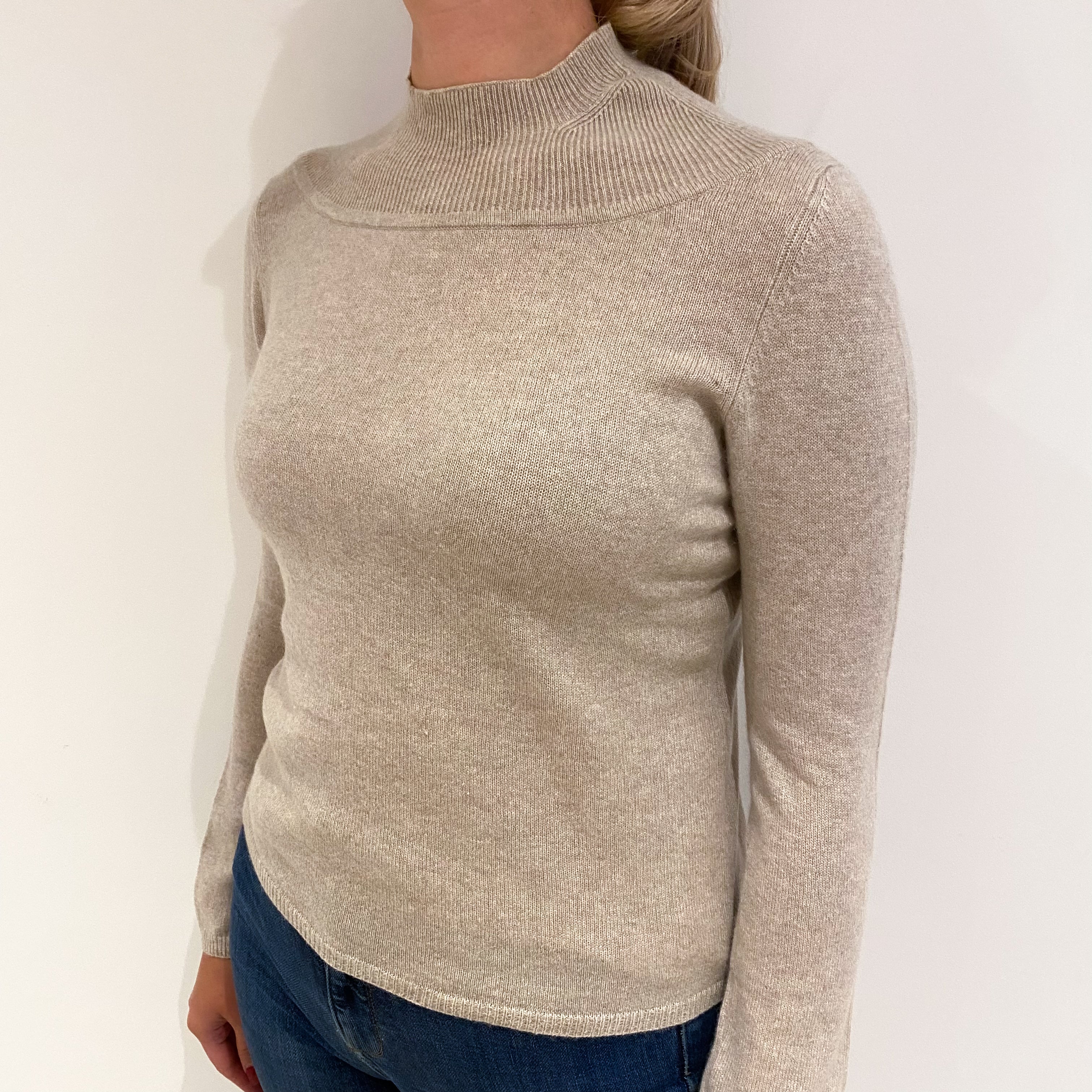 Oatmeal Beige Cashmere Turtle Neck Jumper Small