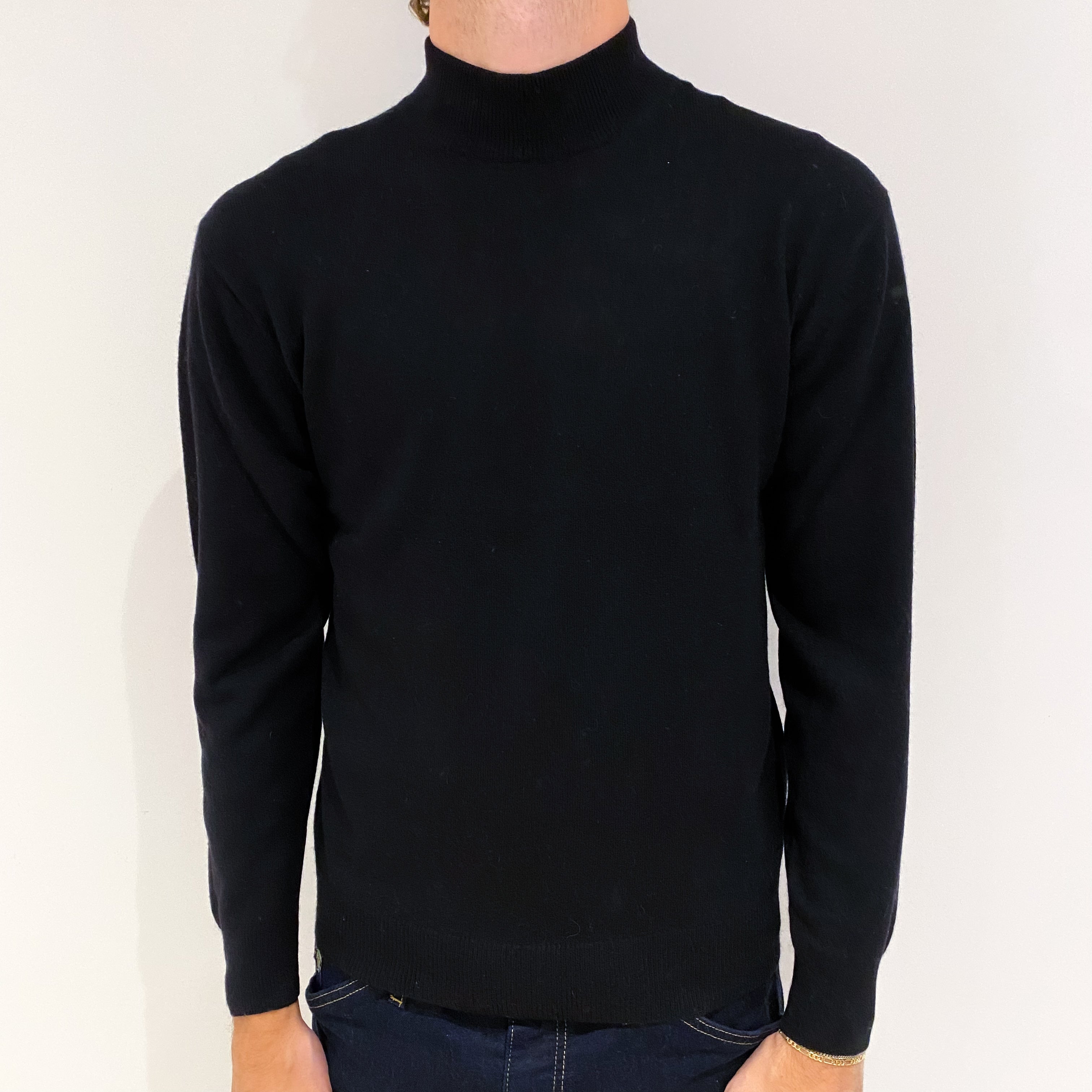 Men's Black Cashmere Turtle Neck Jumper Medium