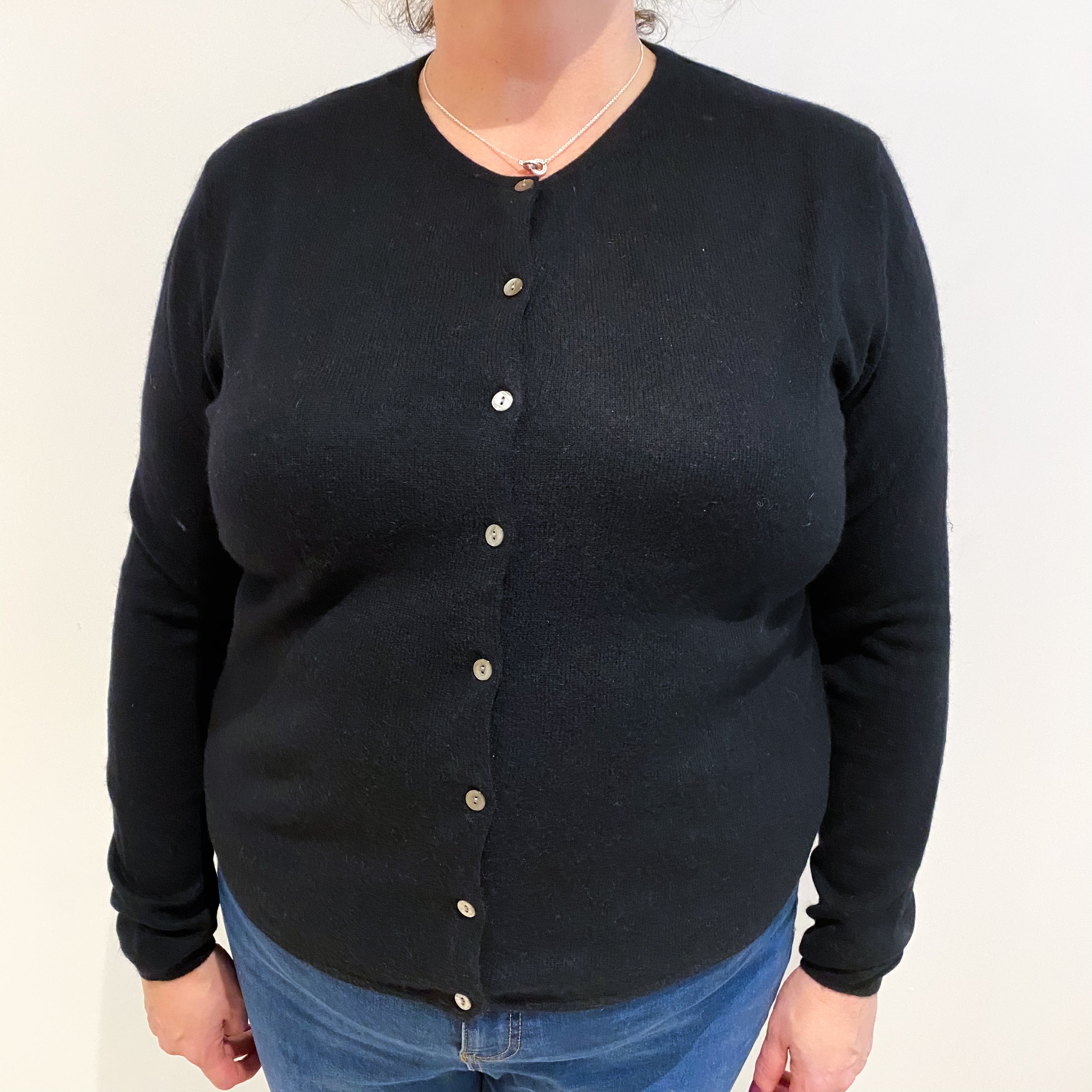 Black Cashmere Crew Neck Cardigan Extra Large
