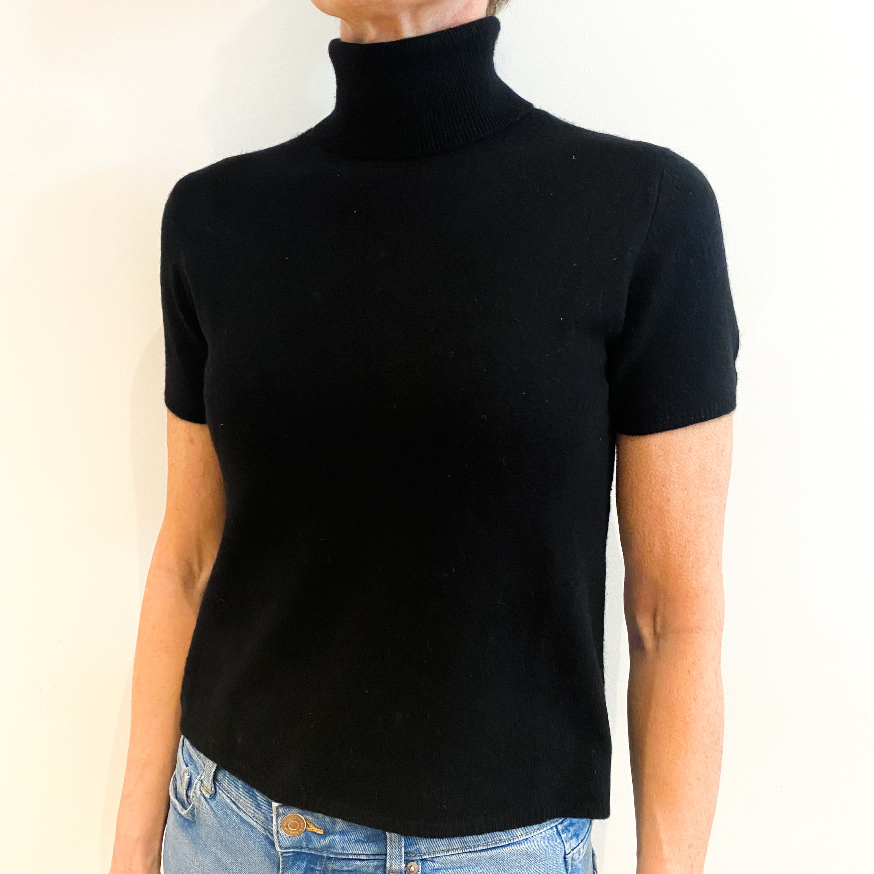 Black Cashmere Polo Neck Short Sleeved Jumper Small