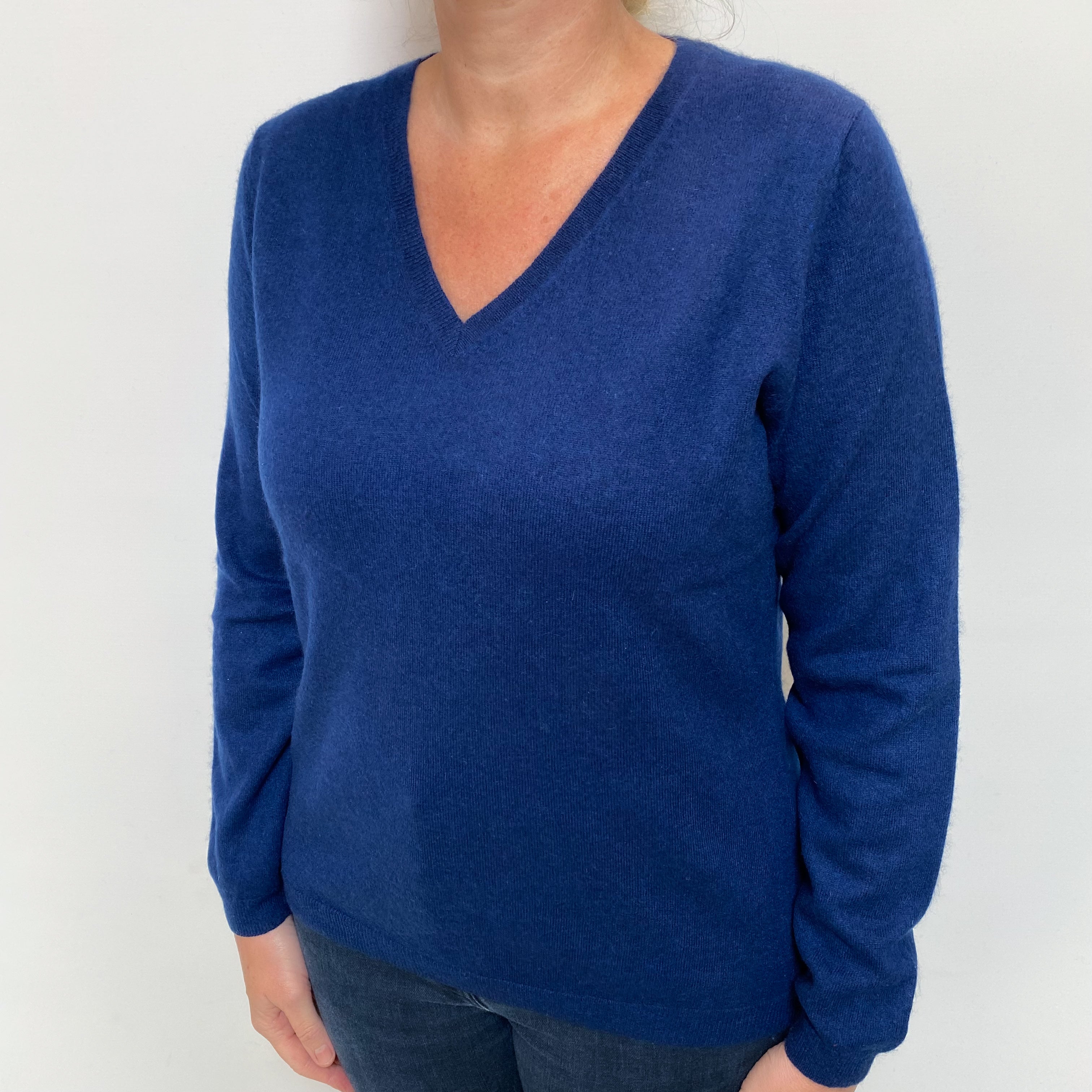 French Navy Cashmere V Neck Jumper Large