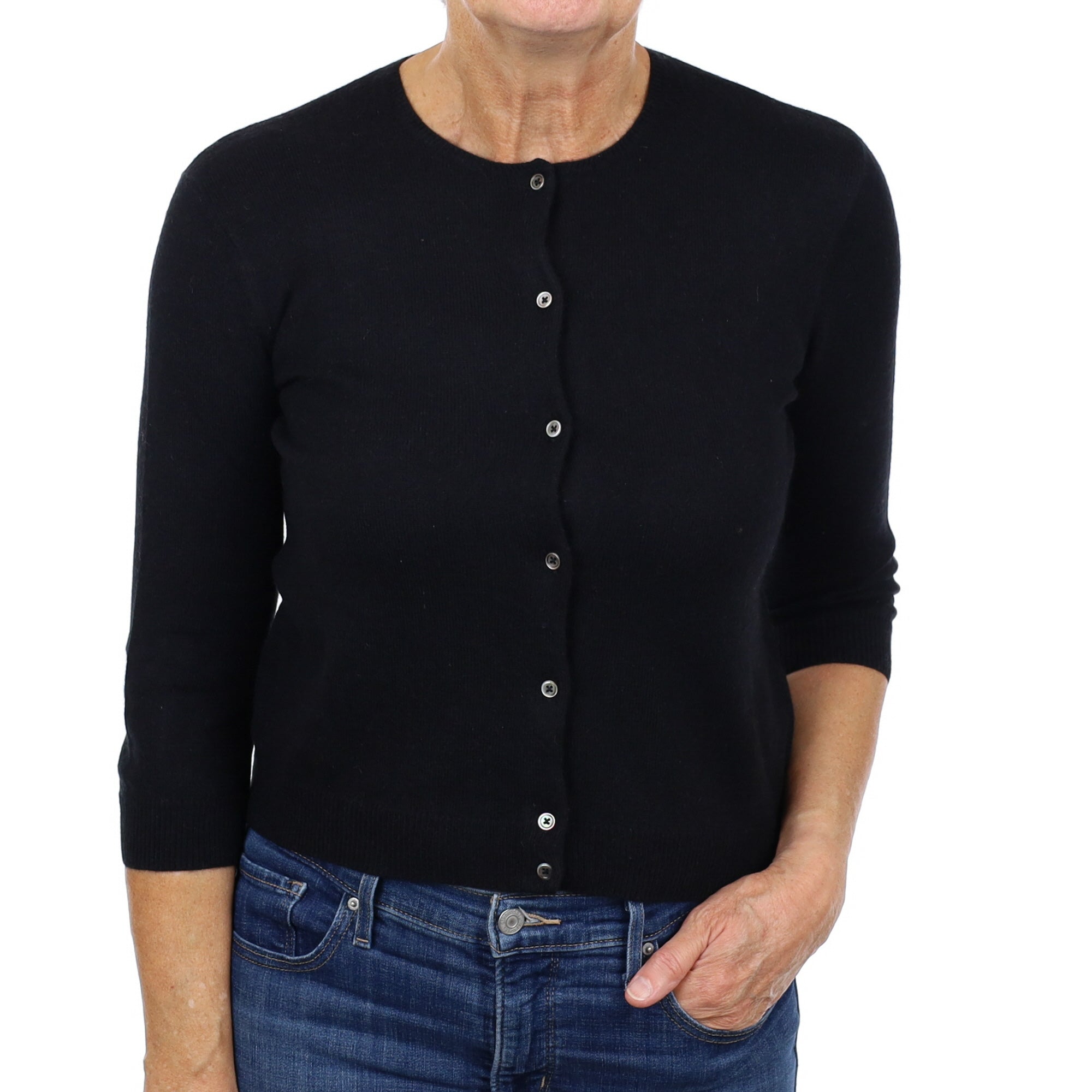 Ralph Lauren Black Cashmere Crew Neck Cardigan Medium