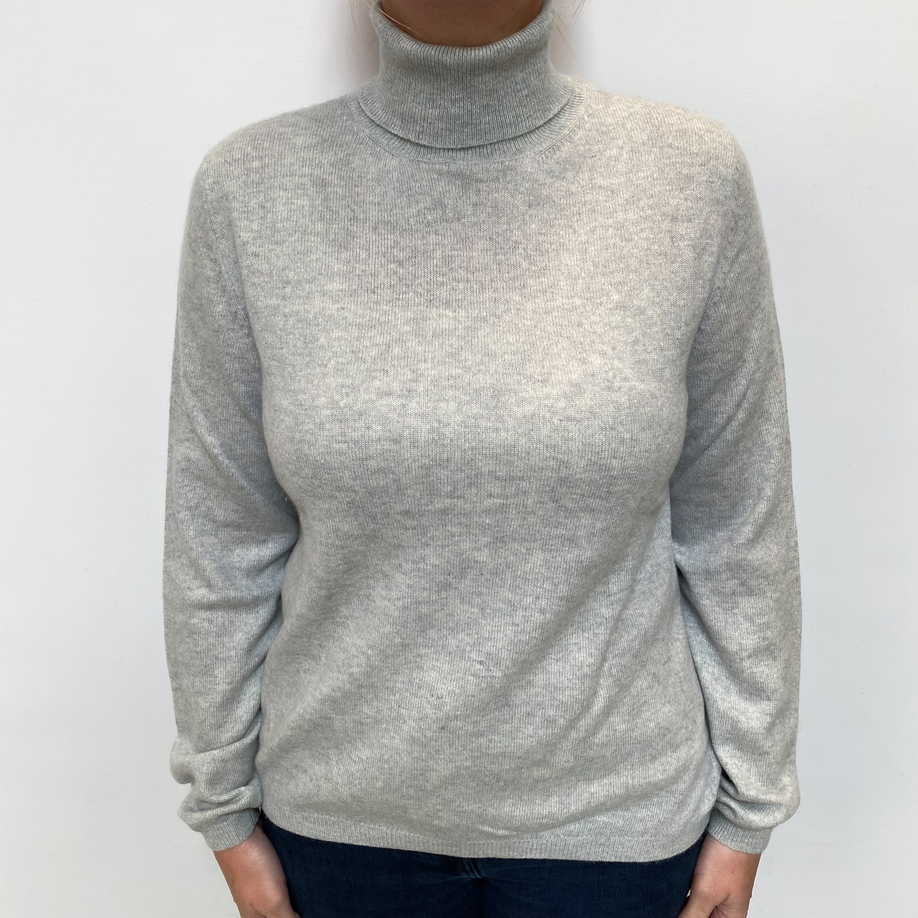 Smoke Grey Cashmere Polo Neck Jumper Large