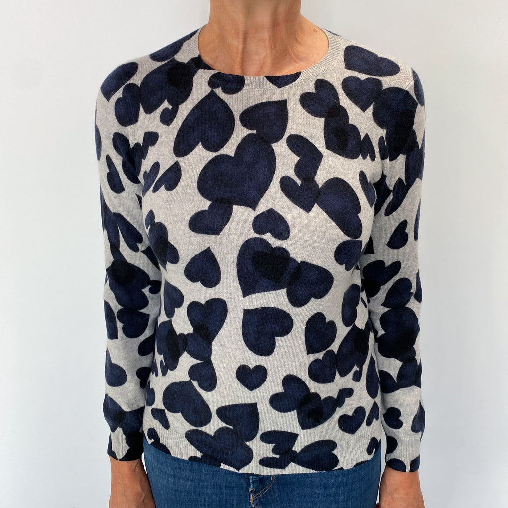 Grey Love Heart Cashmere Crew Neck Jumper Medium