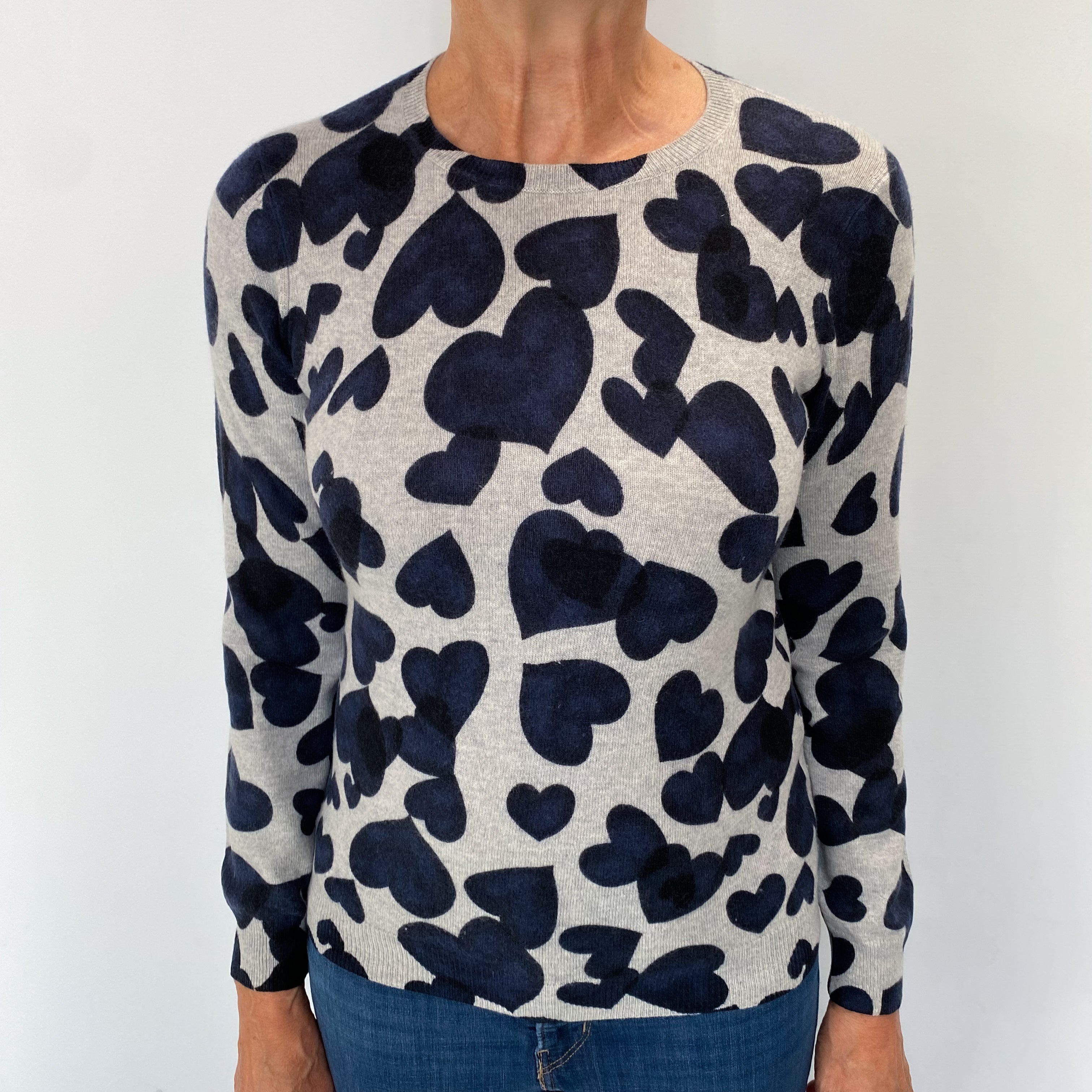 Grey Love Heart Cashmere Crew Neck Jumper Medium