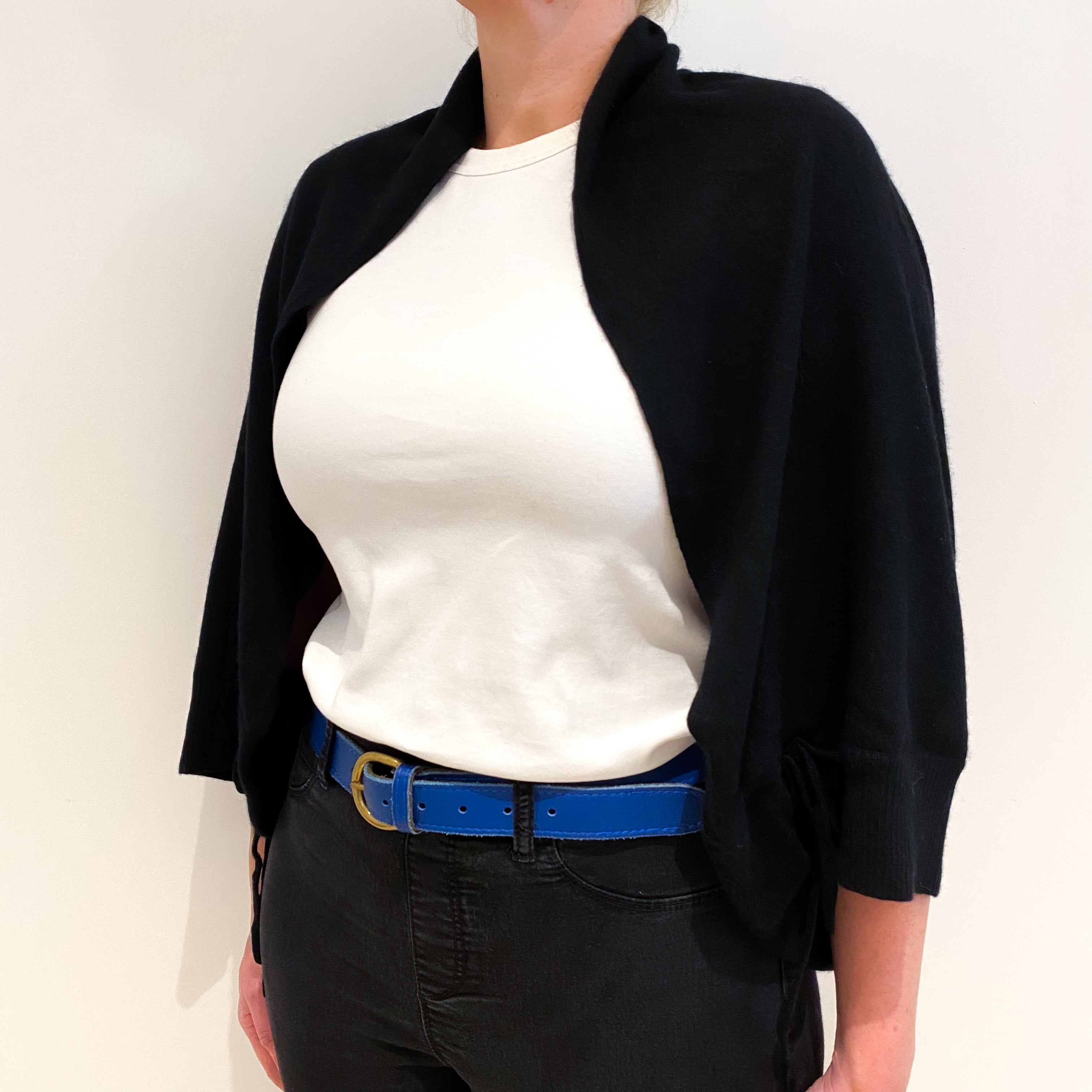Black Cashmere Shawl Style Cardigan Large