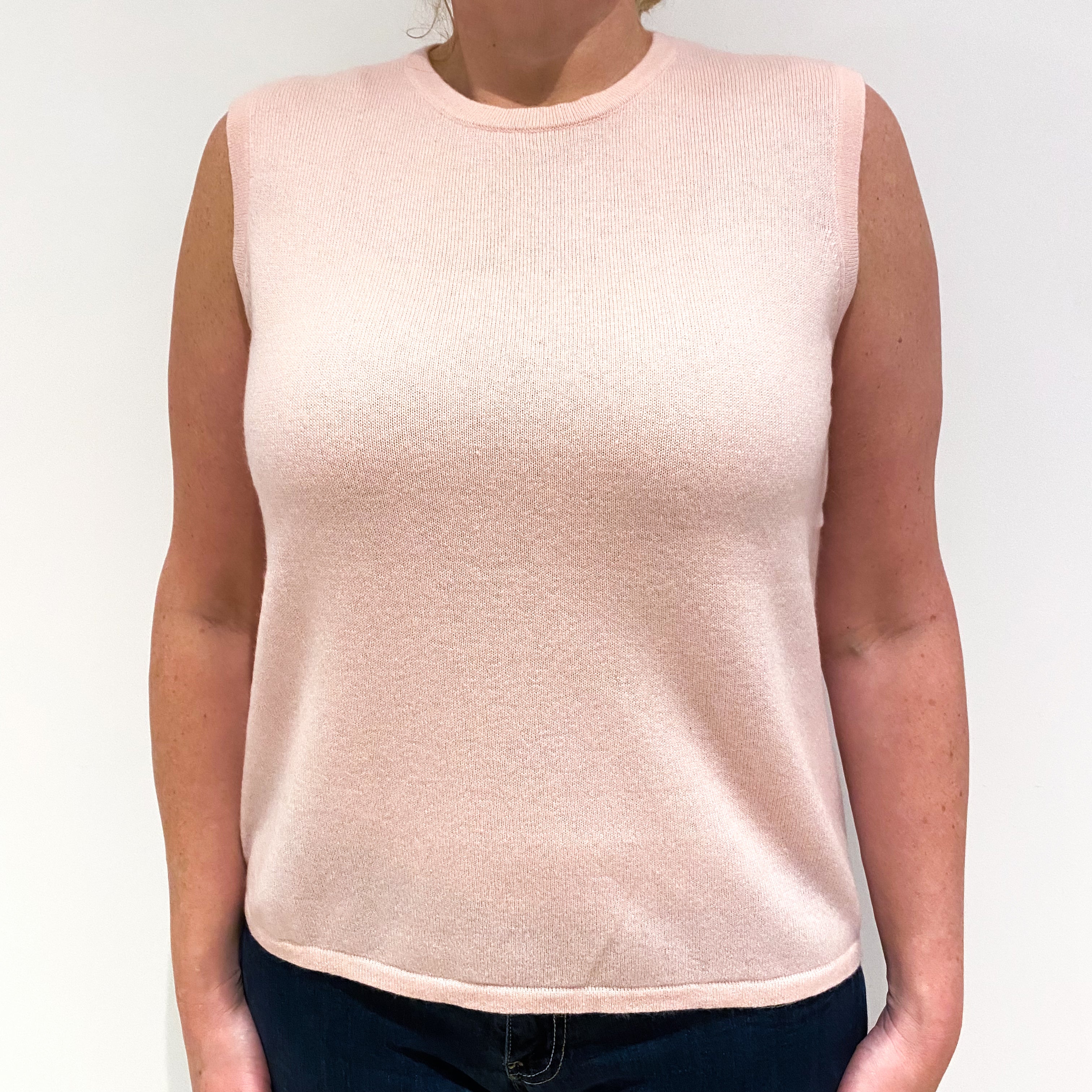 Shell Pink Cashmere Crew Neck Tank Top Large