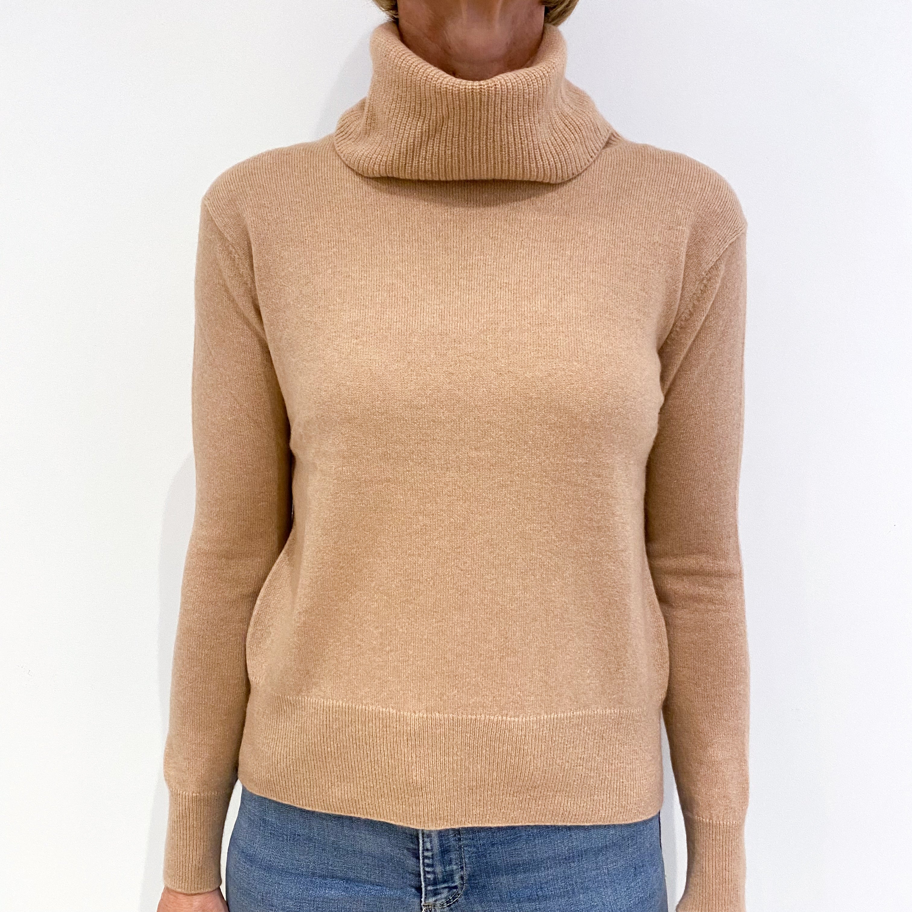 Nude Pink Cashmere Polo Neck Jumper Small