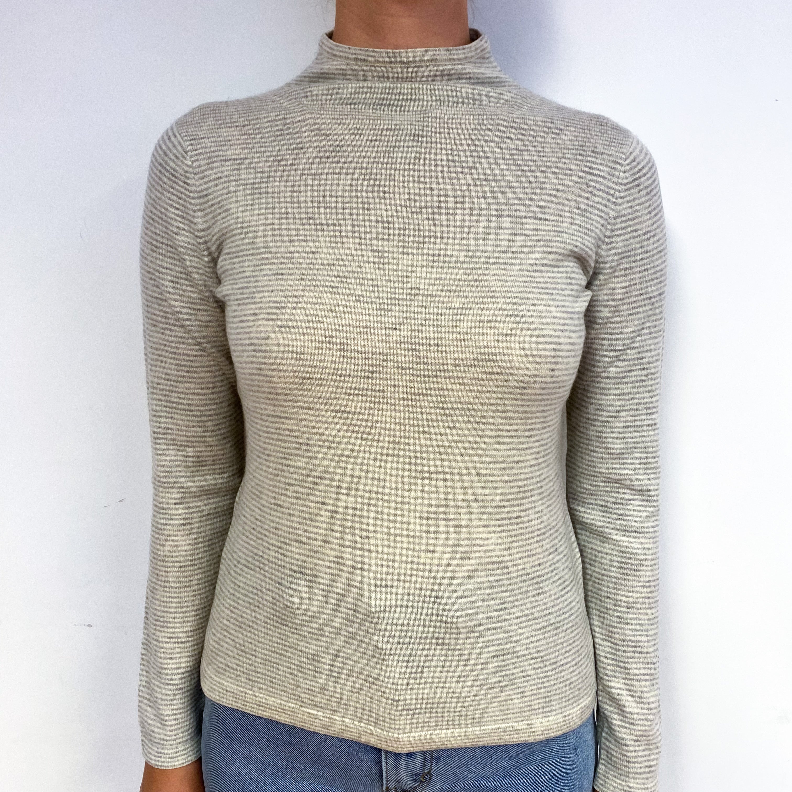 Frost Grey Pinstripe Cashmere Turtle Neck Jumper Small