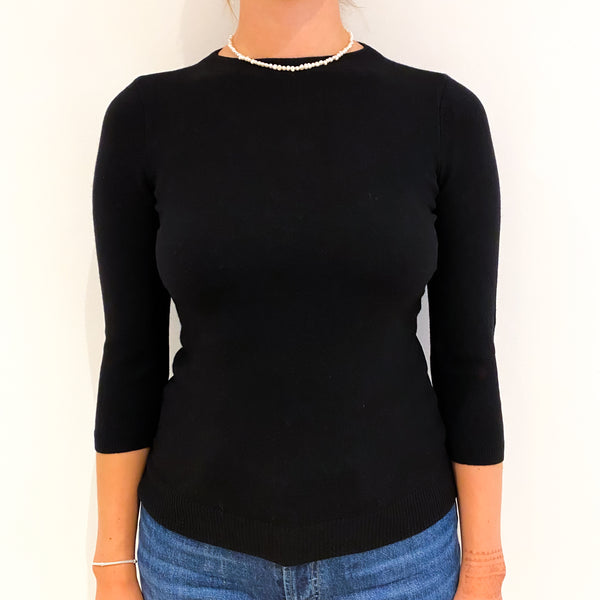 Black 3/4 Sleeved Cashmere Crew Neck Jumper Small