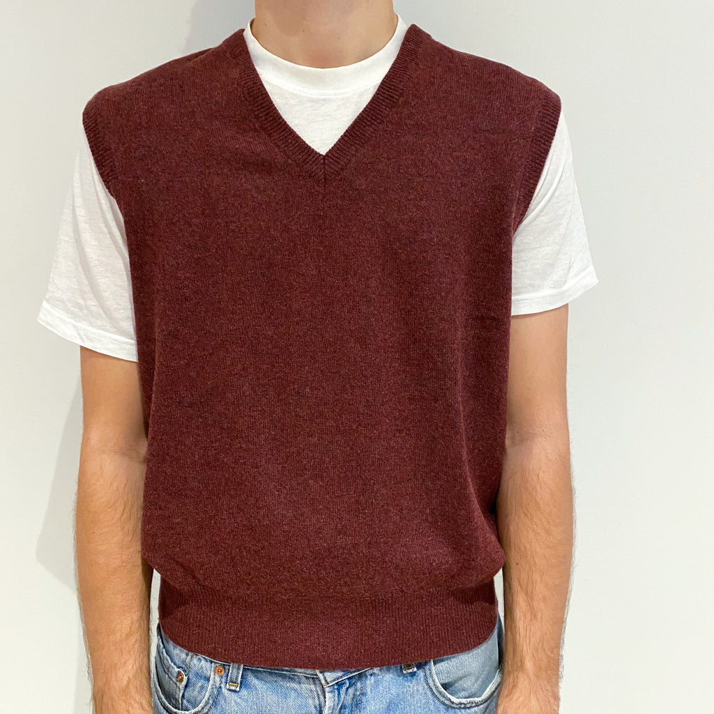 Men's Mulberry Red Cashmere V-Neck Tank Top Large