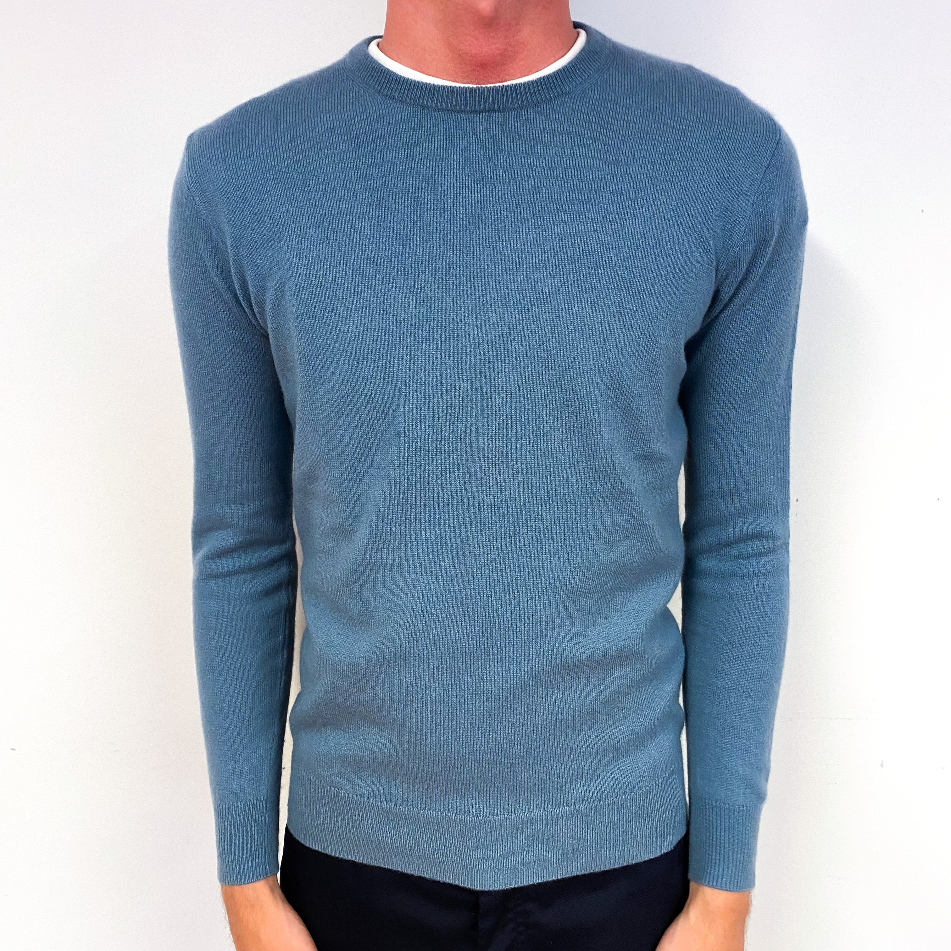Men's Sky Blue Cashmere Crew Neck Jumper Extra Small