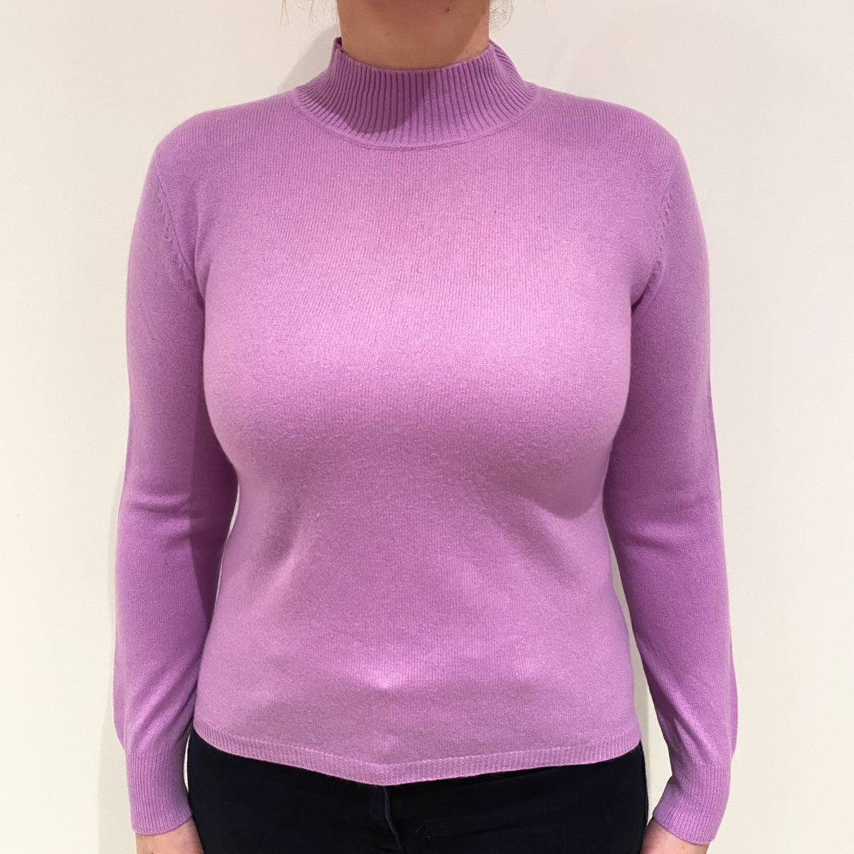 Mauve Pink Cashmere Turtle Neck Jumper Large