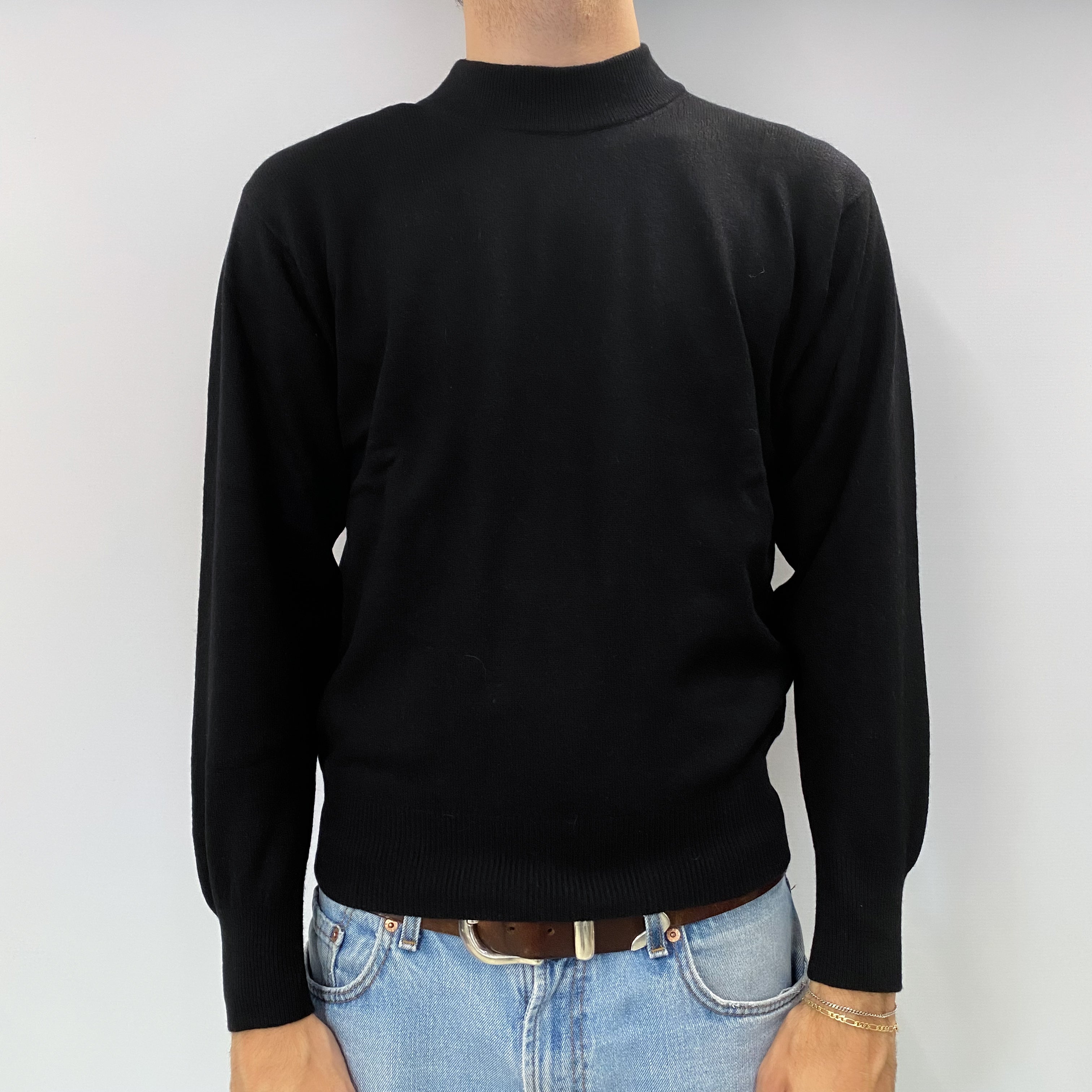 Men's Black Cashmere Turtle Neck Jumper Large