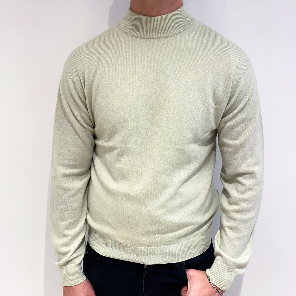 Men's Celery Green Cashmere Turtle Neck Jumper XL