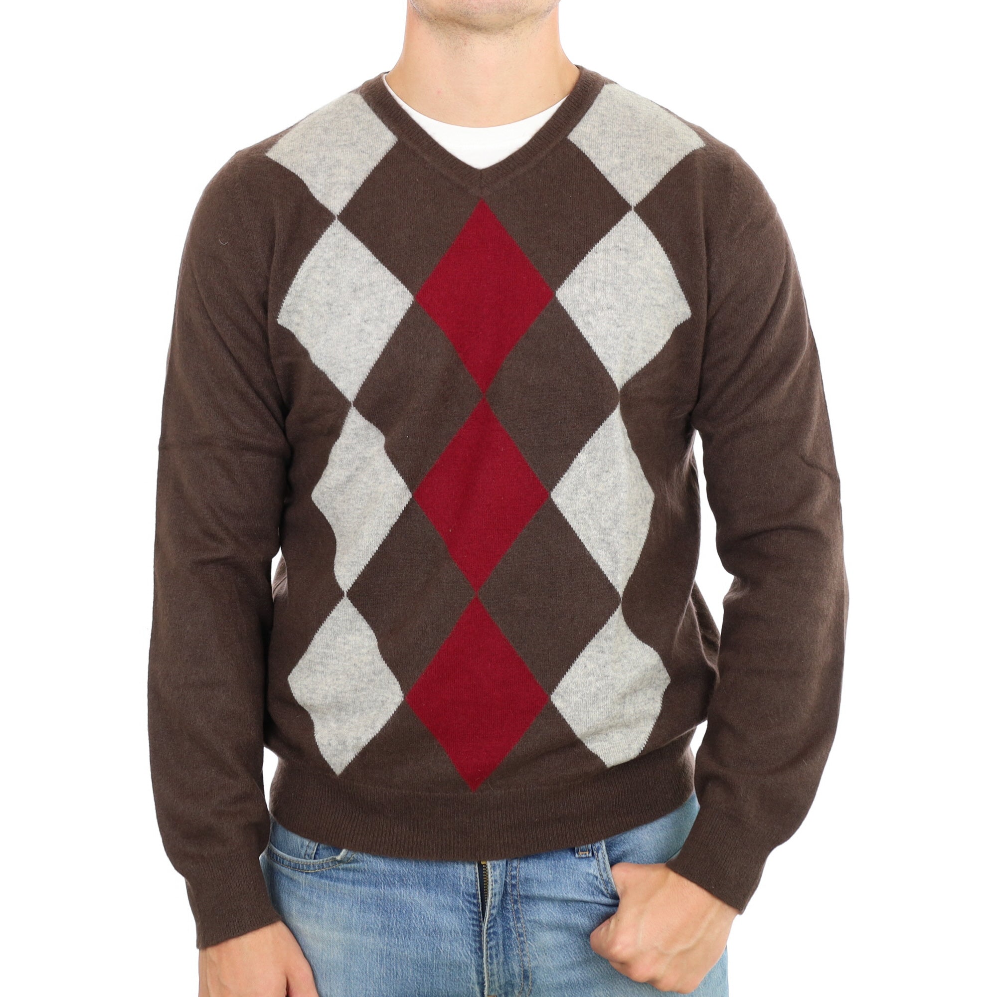 Men's Dark Chocolate Brown Cashmere V Neck Jumper XXL