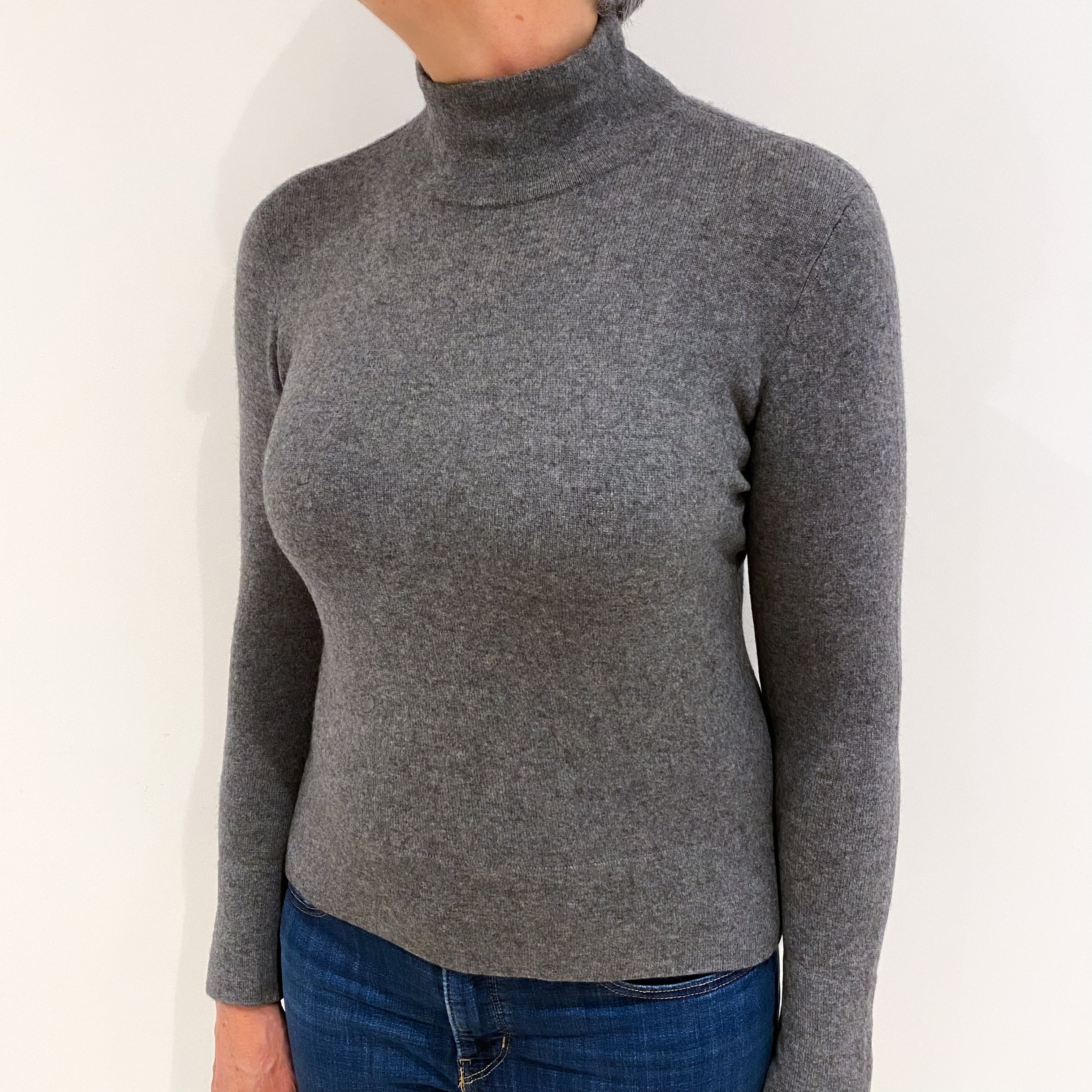 Slate Grey Cashmere Funnel Neck Jumper Medium