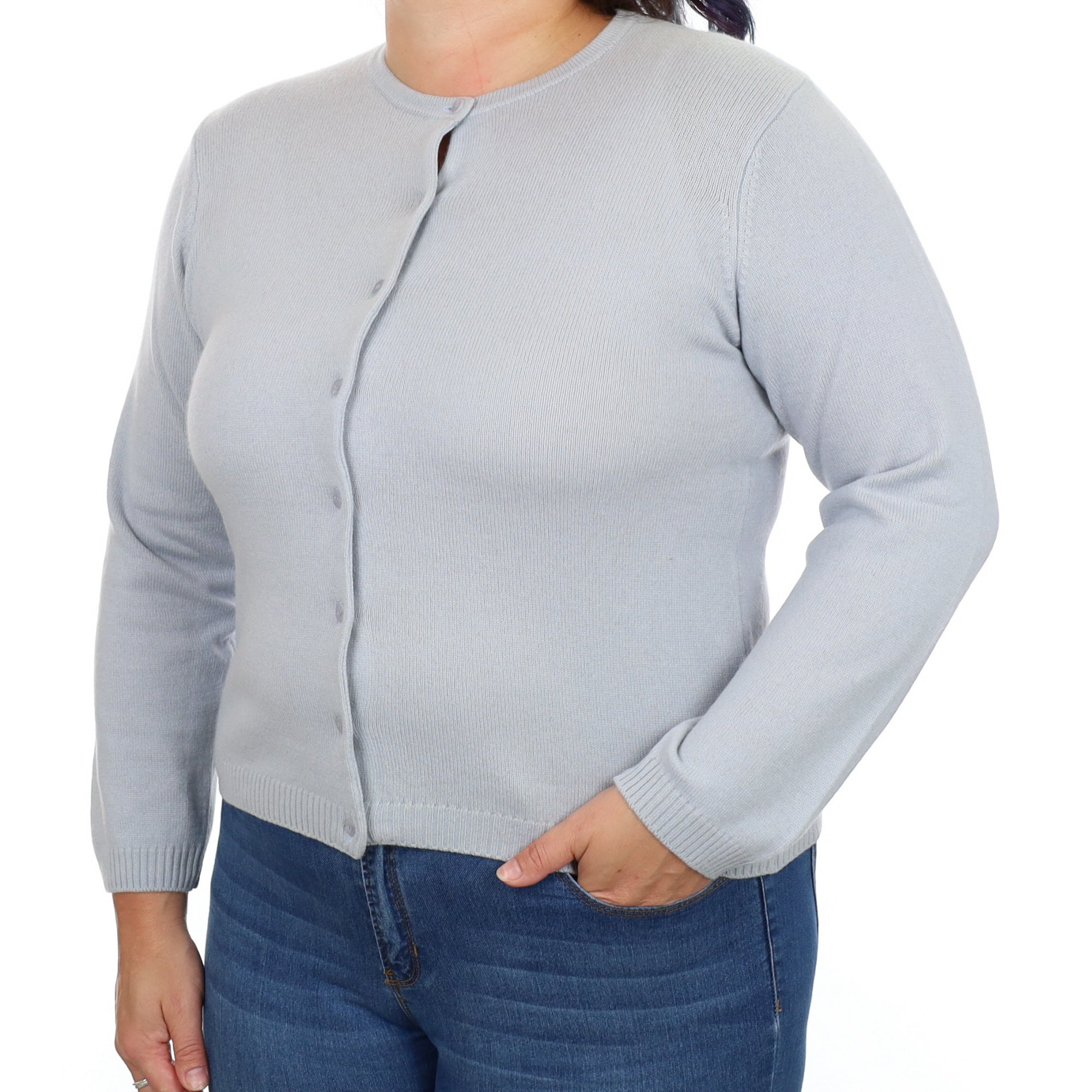 Pale Dusky Blue Cashmere Crew Neck Cardigan Large