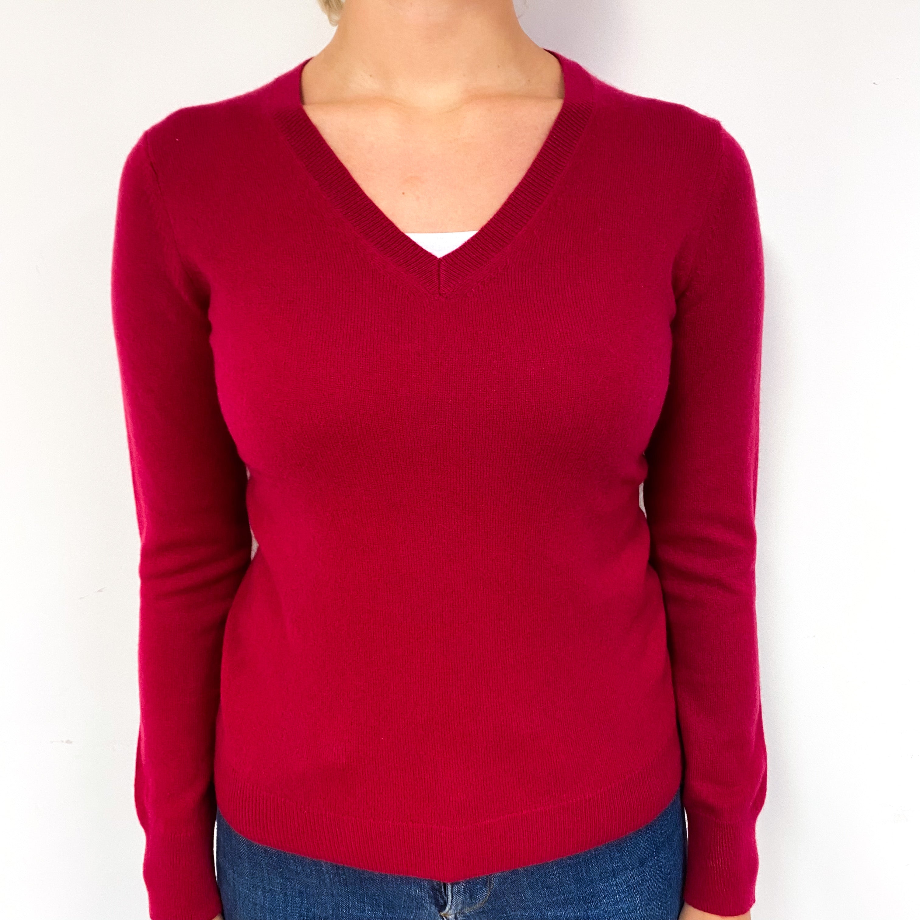 Cherry Pink Cashmere V-Neck Jumper Small