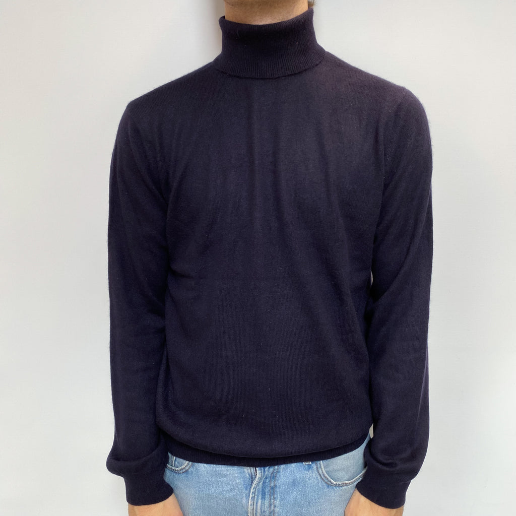 Men's Navy Blue Cashmere Polo Neck Jumper Large