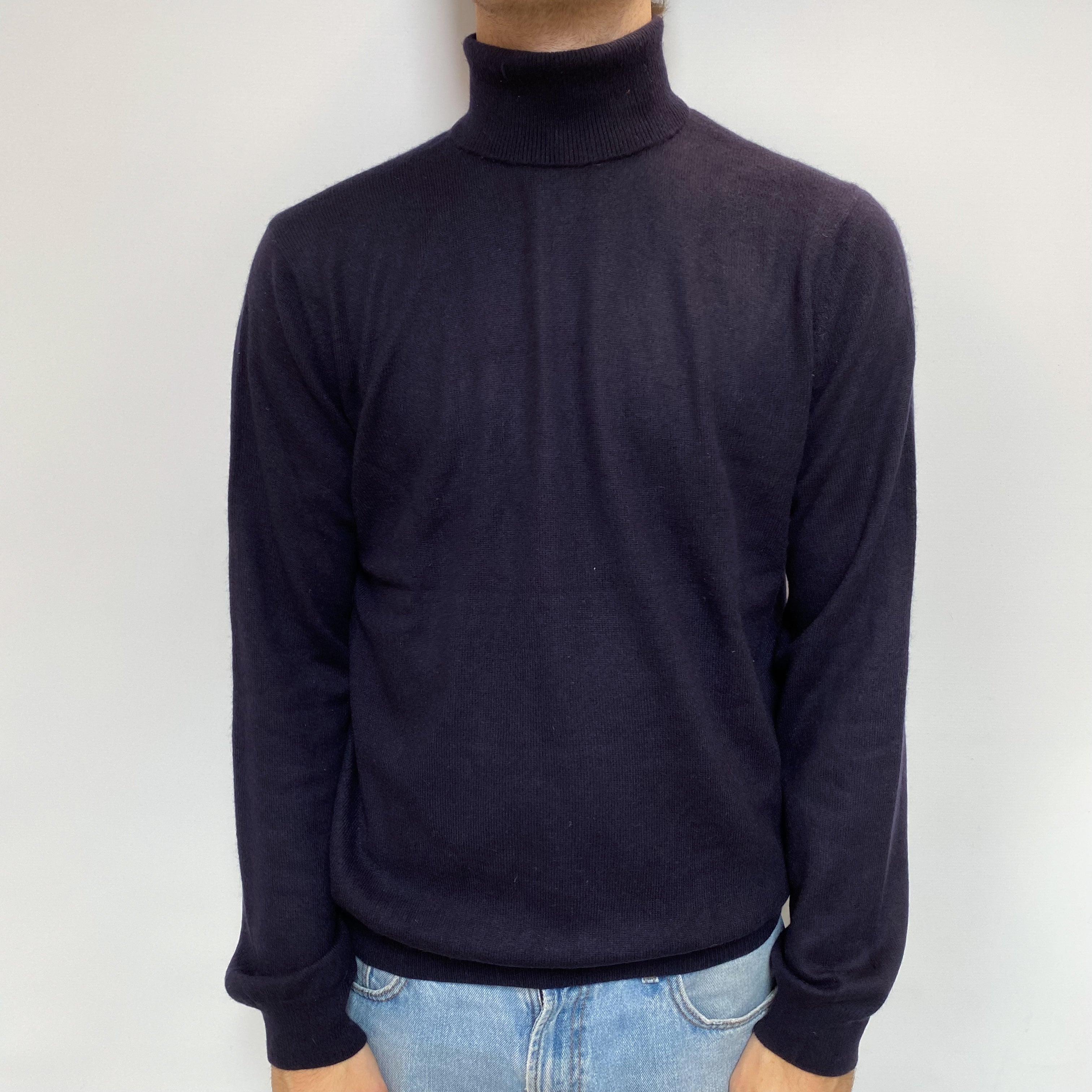 Men's Navy Blue Cashmere Polo Neck Jumper Large
