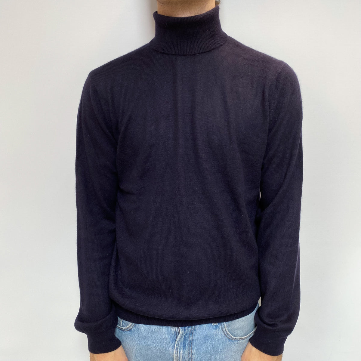 Men's Navy Blue Cashmere Polo Neck Jumper Large