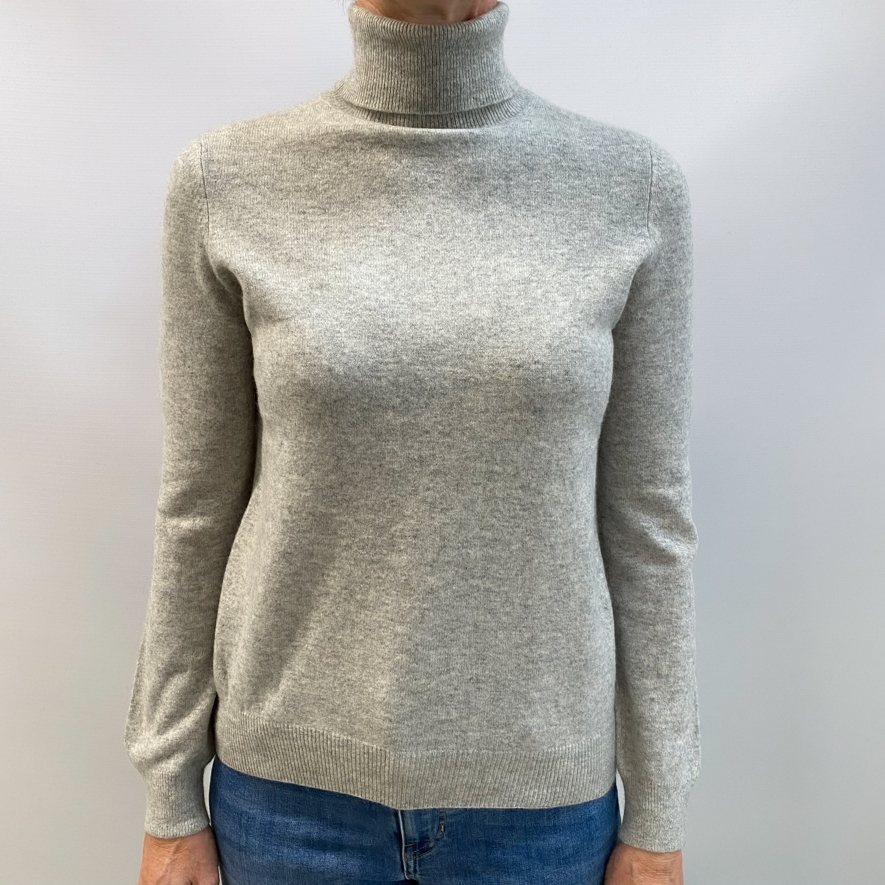 Smoke Grey Cashmere Polo Neck Jumper Small