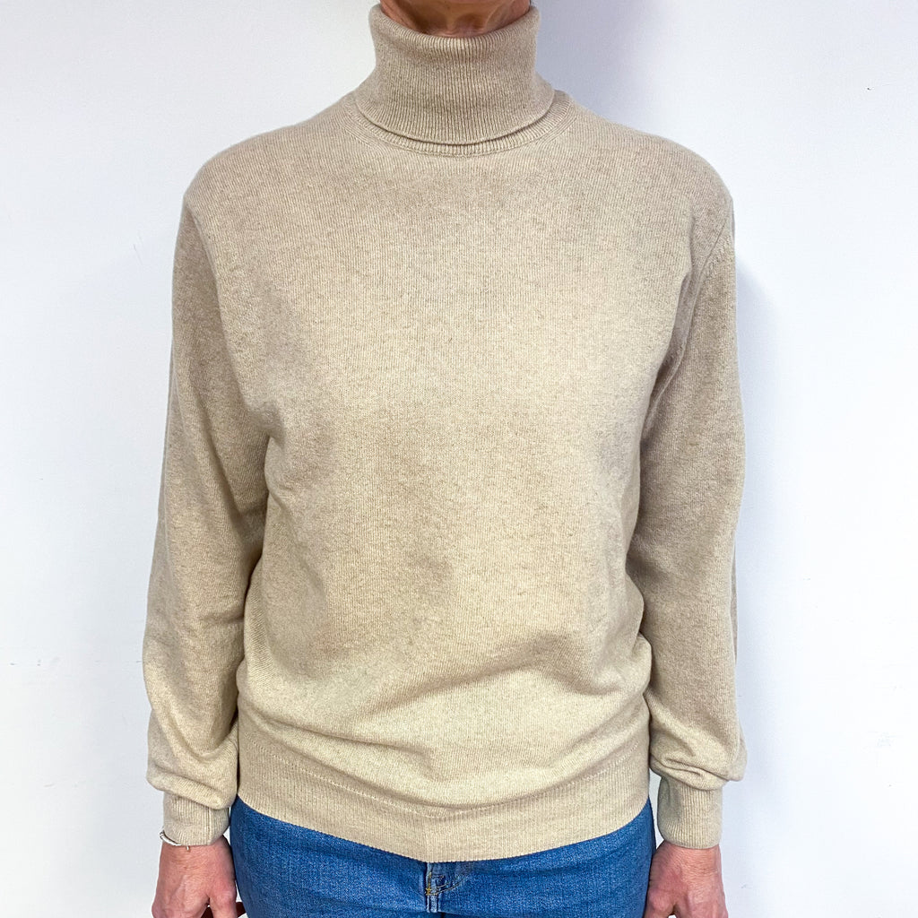 Oatmeal Cream Cashmere Polo Neck Jumper Medium