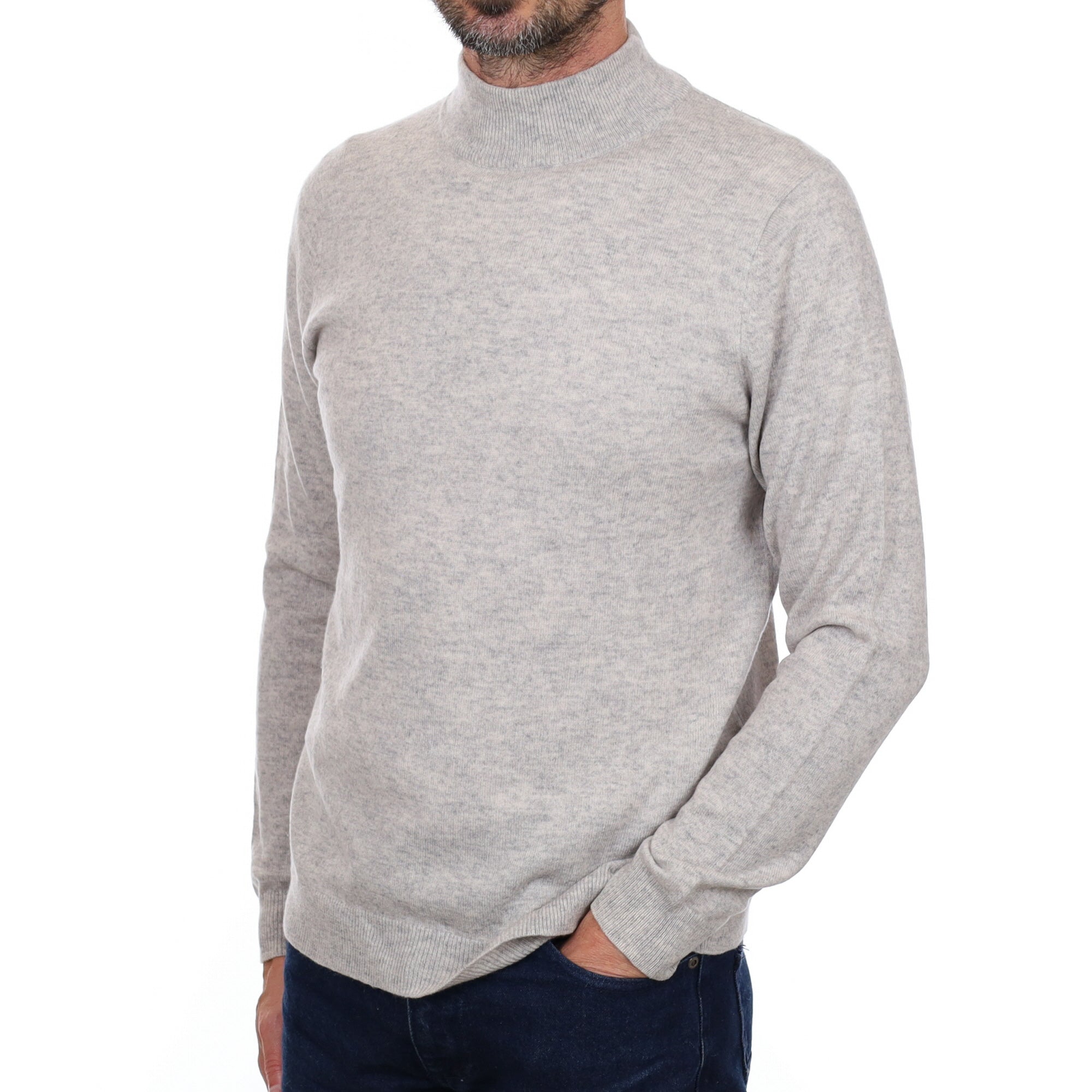 Men's Mist Grey Cashmere Turtle Neck Jumper Small