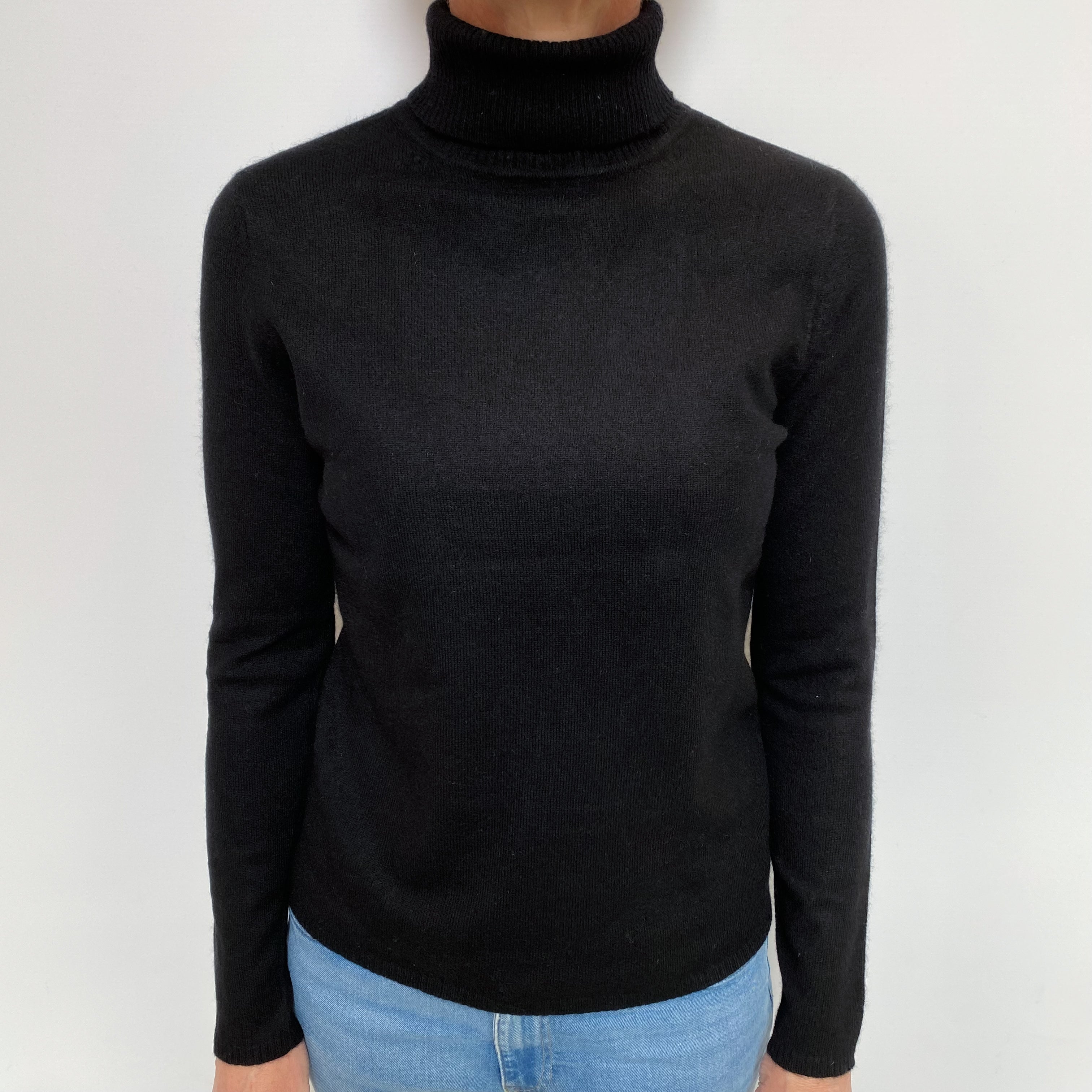 Black Cashmere Polo Neck Jumper Small