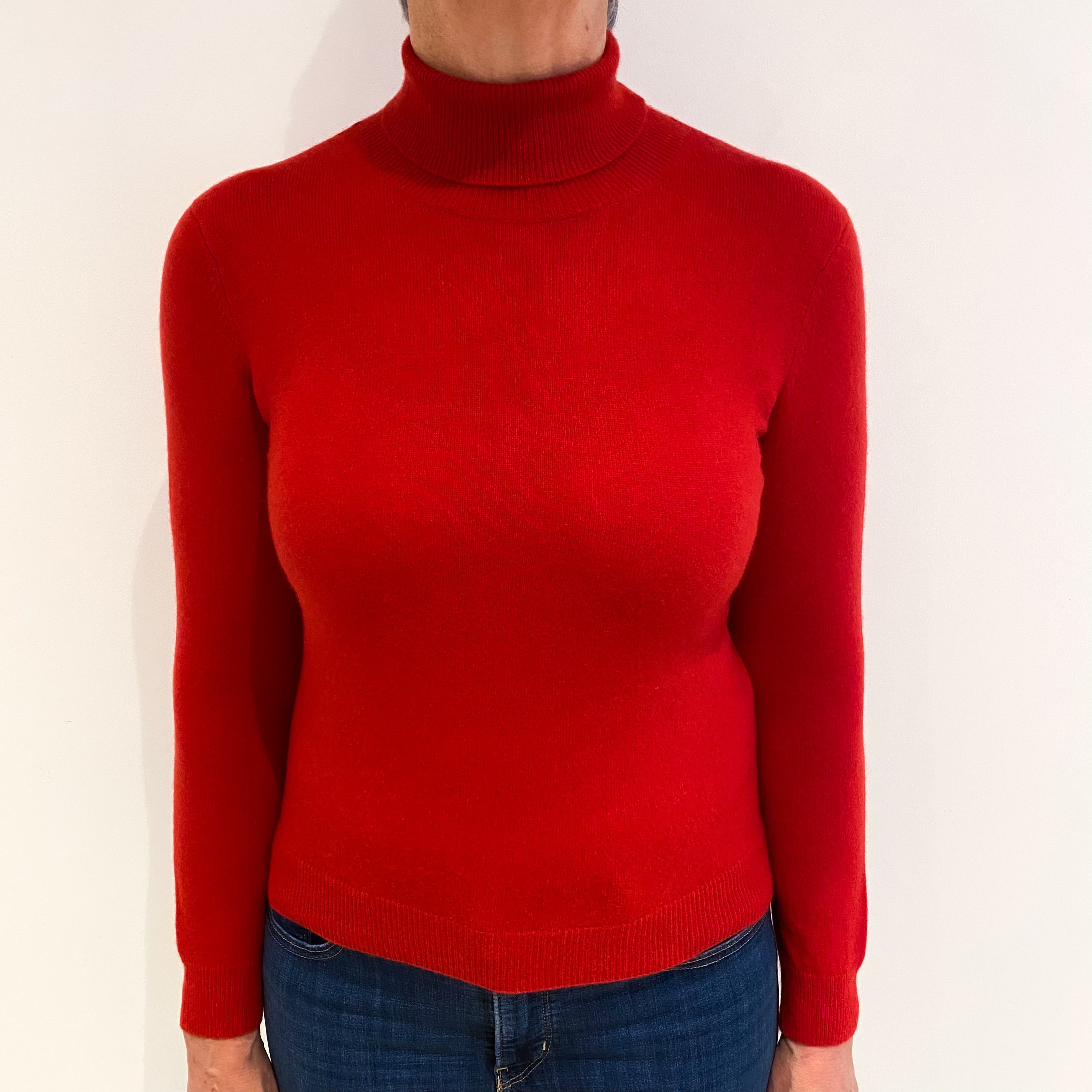 Scarlet Red Cashmere Polo Neck Jumper Medium