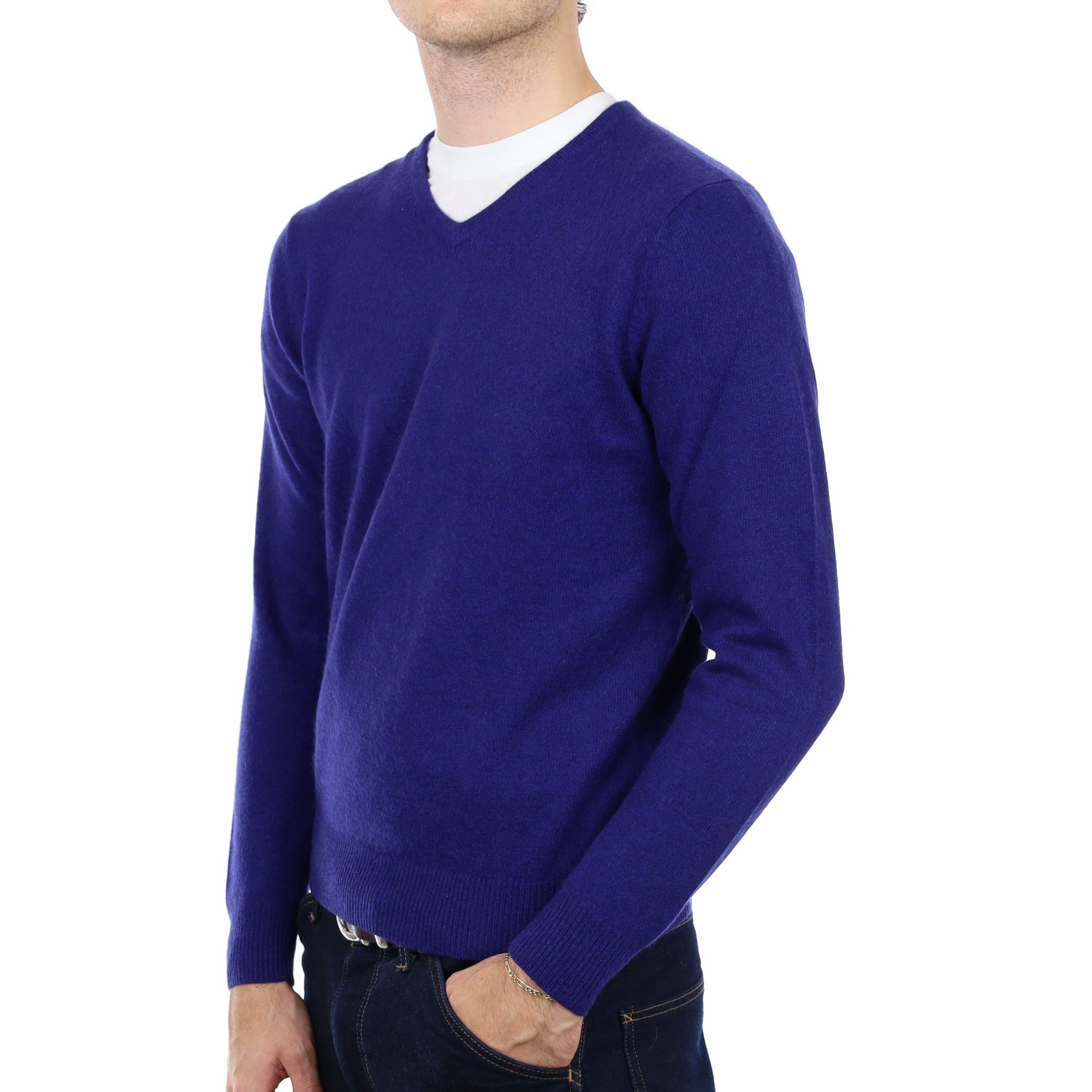 Men's Indigo Purple Cashmere Crew Neck Jumper Medium