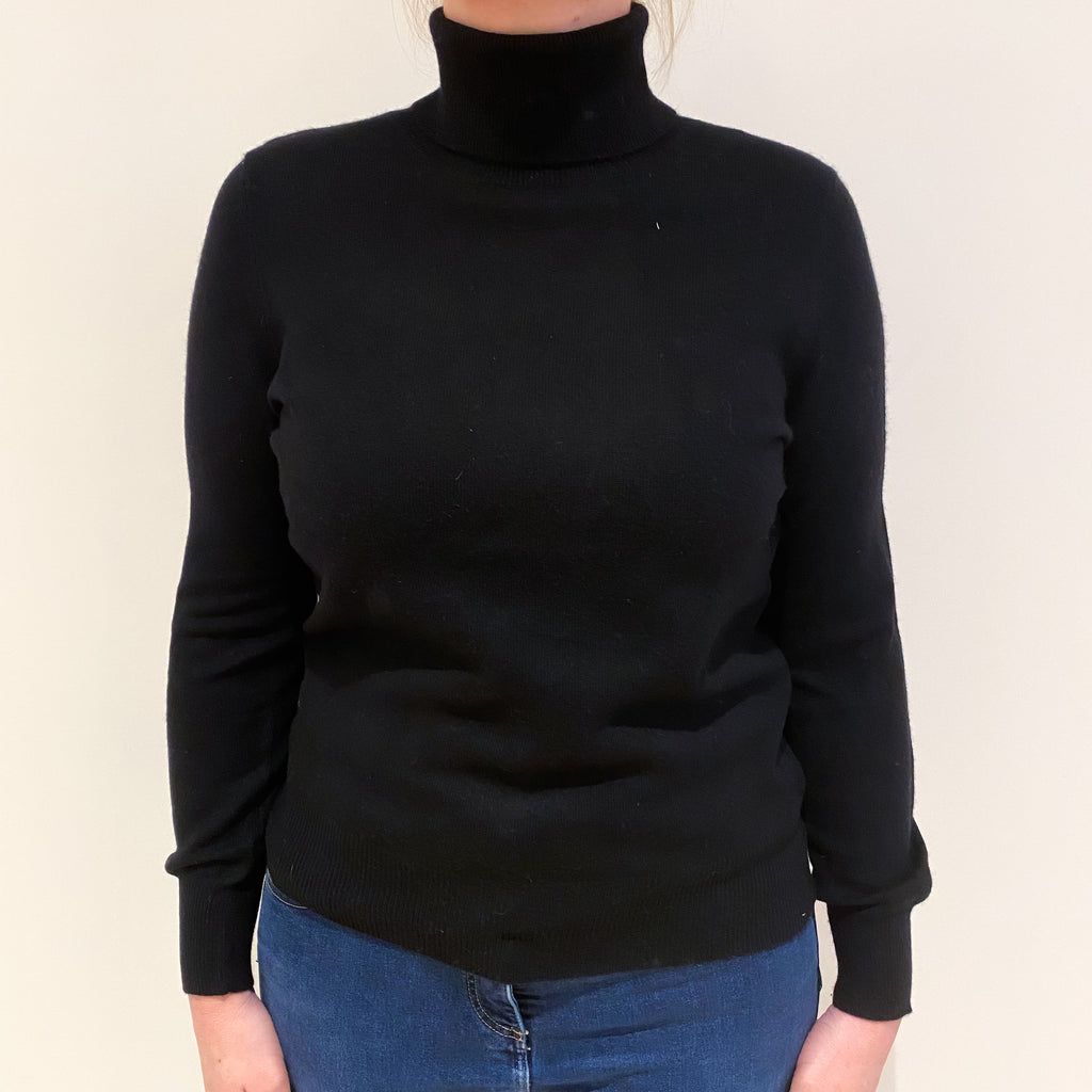 Black Cashmere Polo Neck Jumper Large