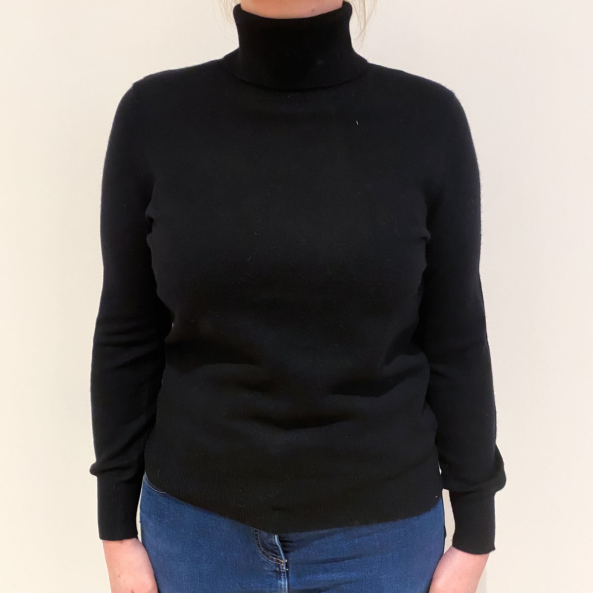 Black Cashmere Polo Neck Jumper Large