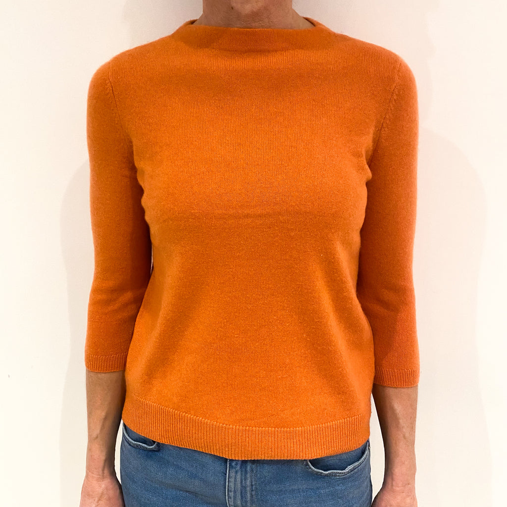 Pumpkin Orange 3/4 Sleeve Cashmere Crew Neck Jumper Small
