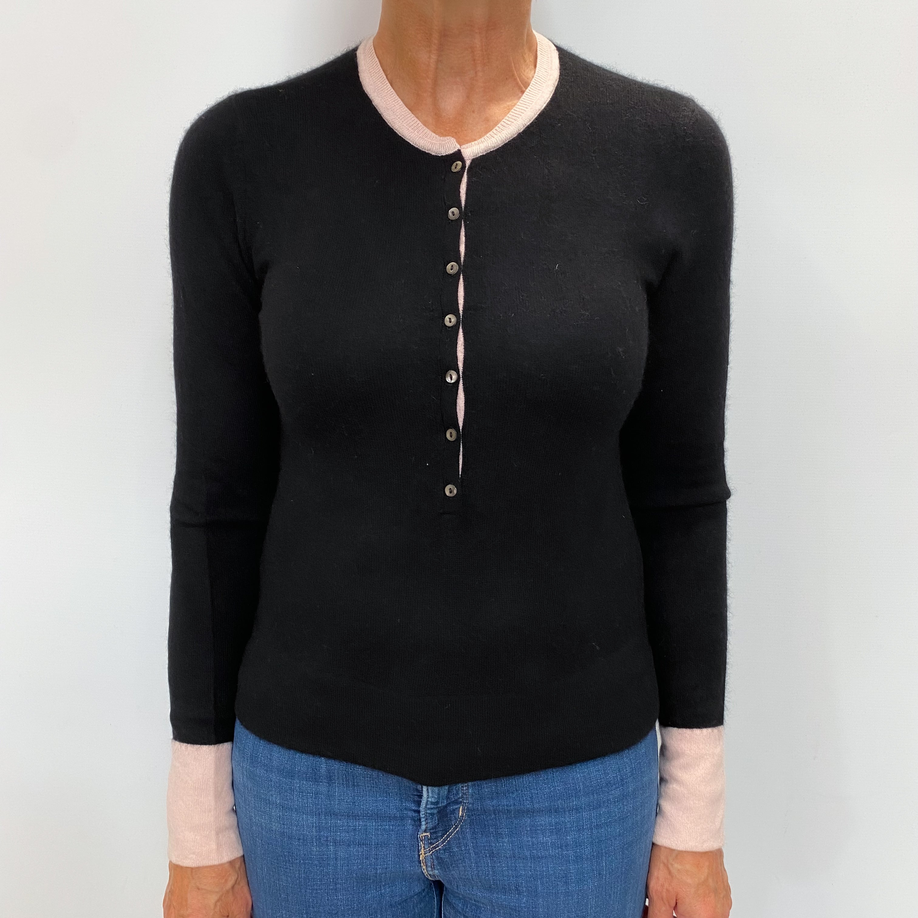 Black Cashmere Crew Neck Cardigan Medium
