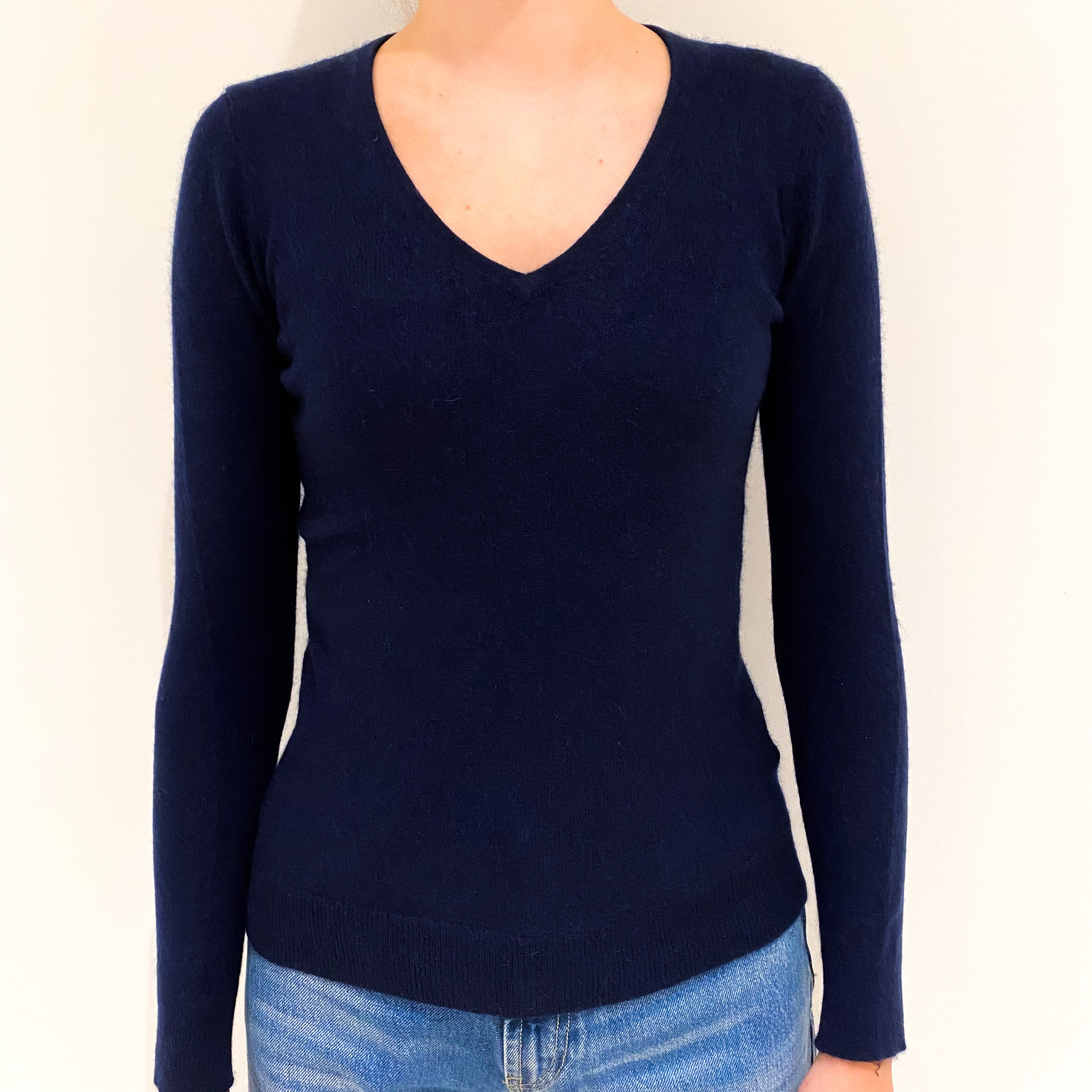 Navy Blue Cashmere V-Neck Jumper Extra Small