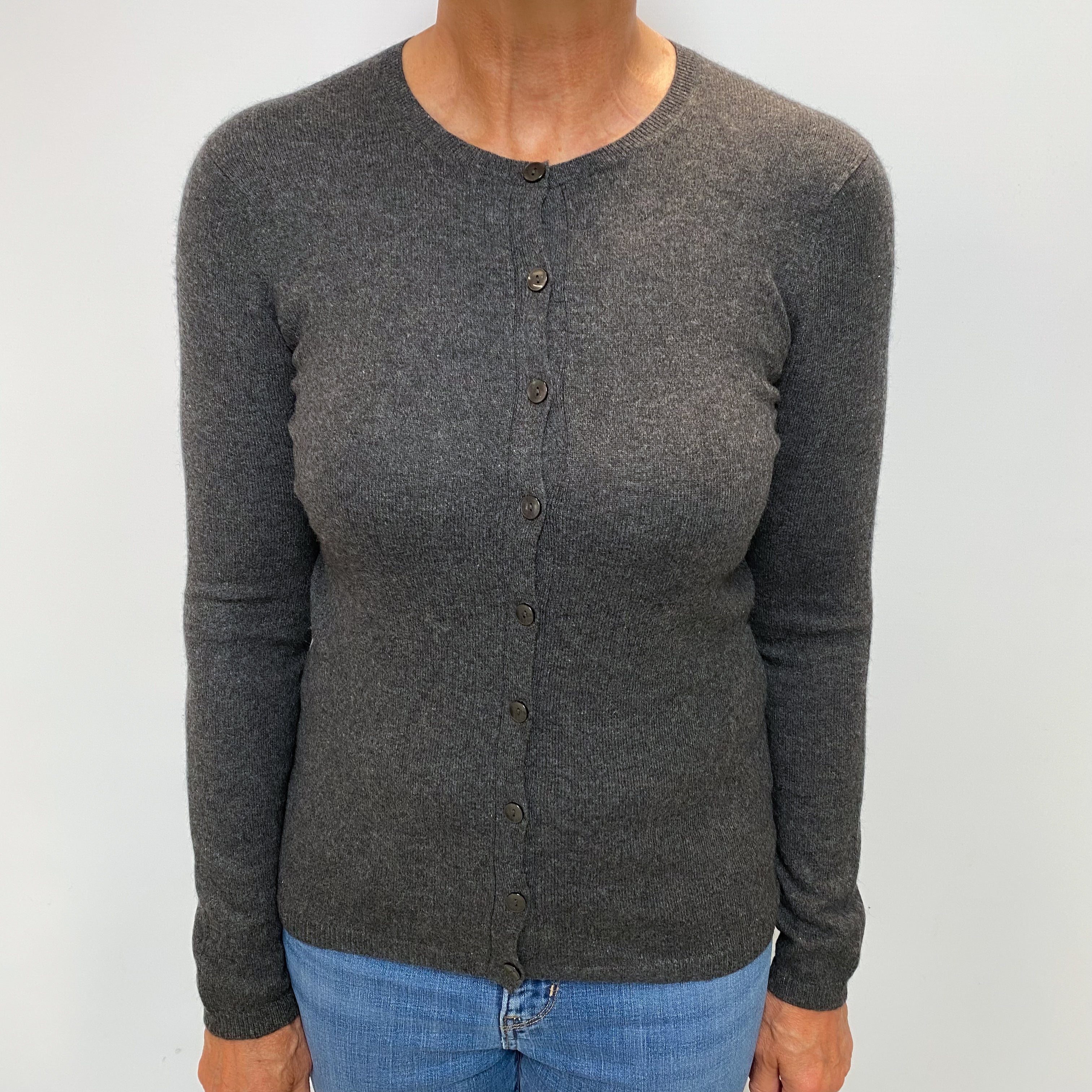Dark Grey Cashmere Crew Neck Cardigan Medium