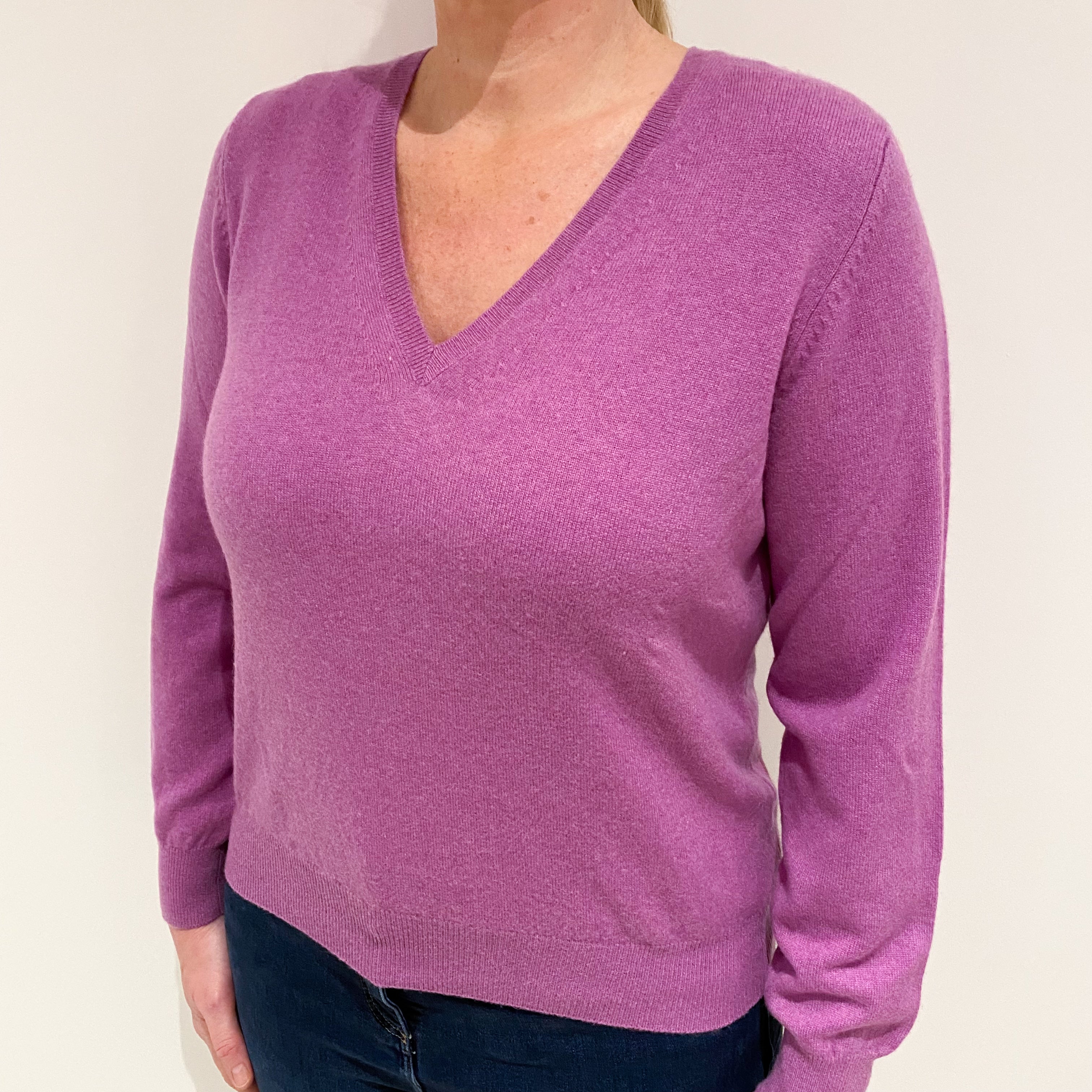 Mauve Pink Cashmere V-Neck Jumper Large