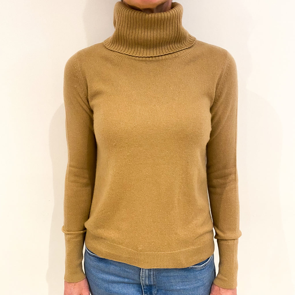 Camel Brown Cashmere Polo Neck Jumper Small