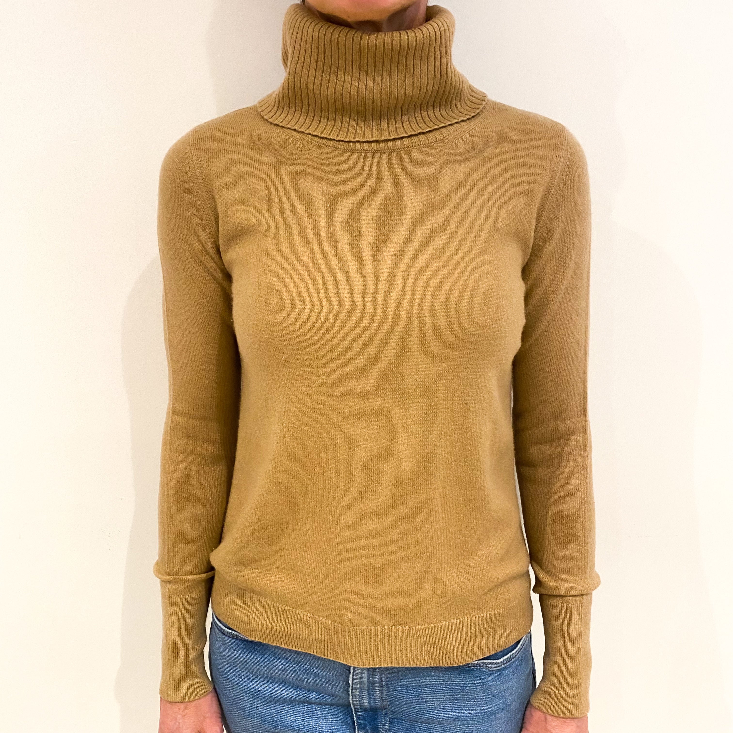 Camel Brown Cashmere Polo Neck Jumper Small