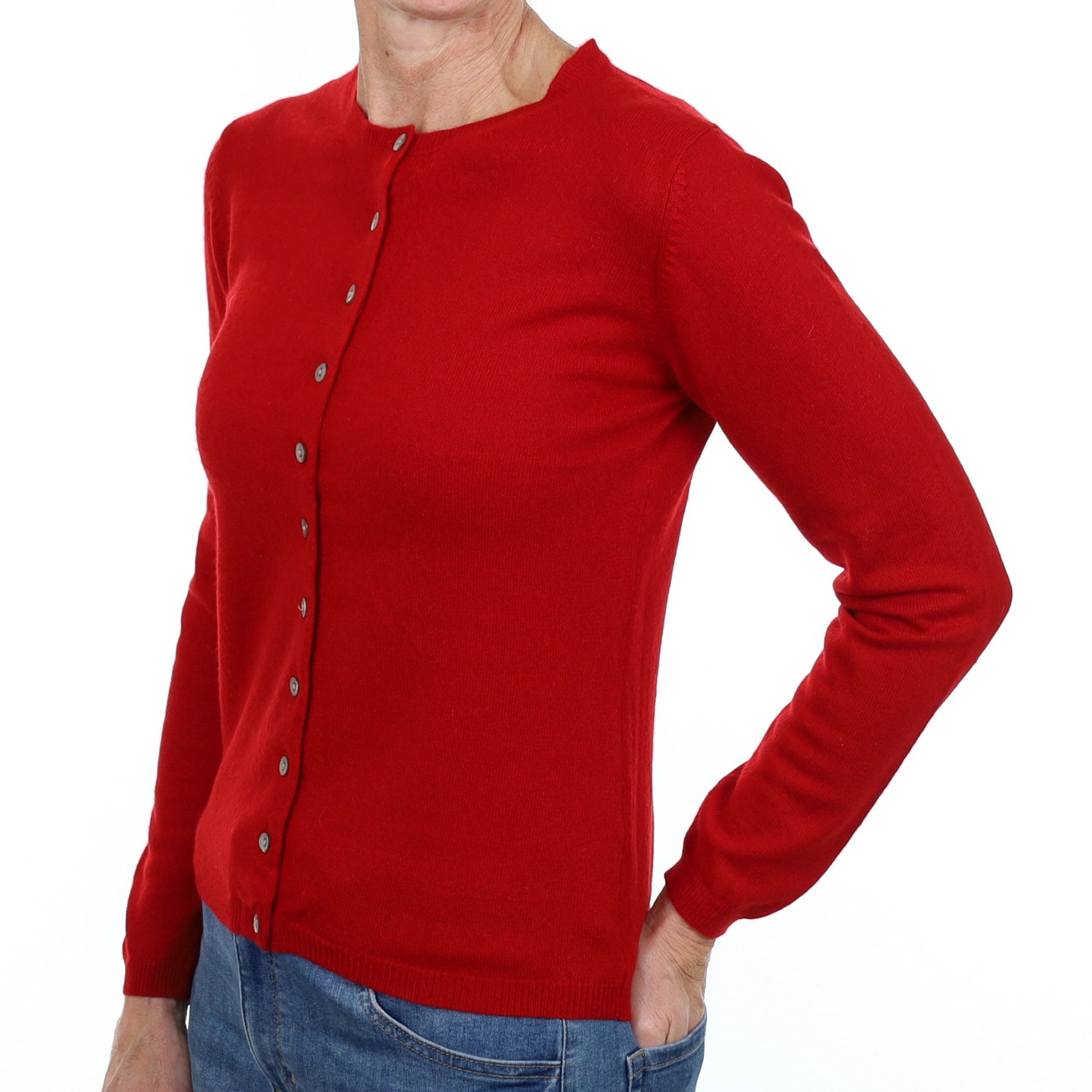 Scarlet Red Cashmere Crew Neck Cardigan Small