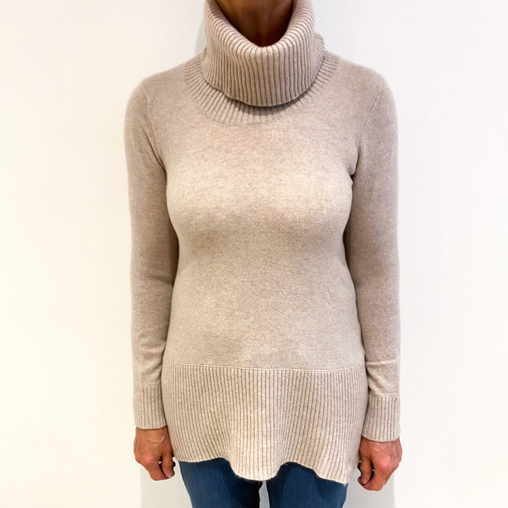 Biscuit Beige Cashmere Cowl Neck Longline Jumper Medium