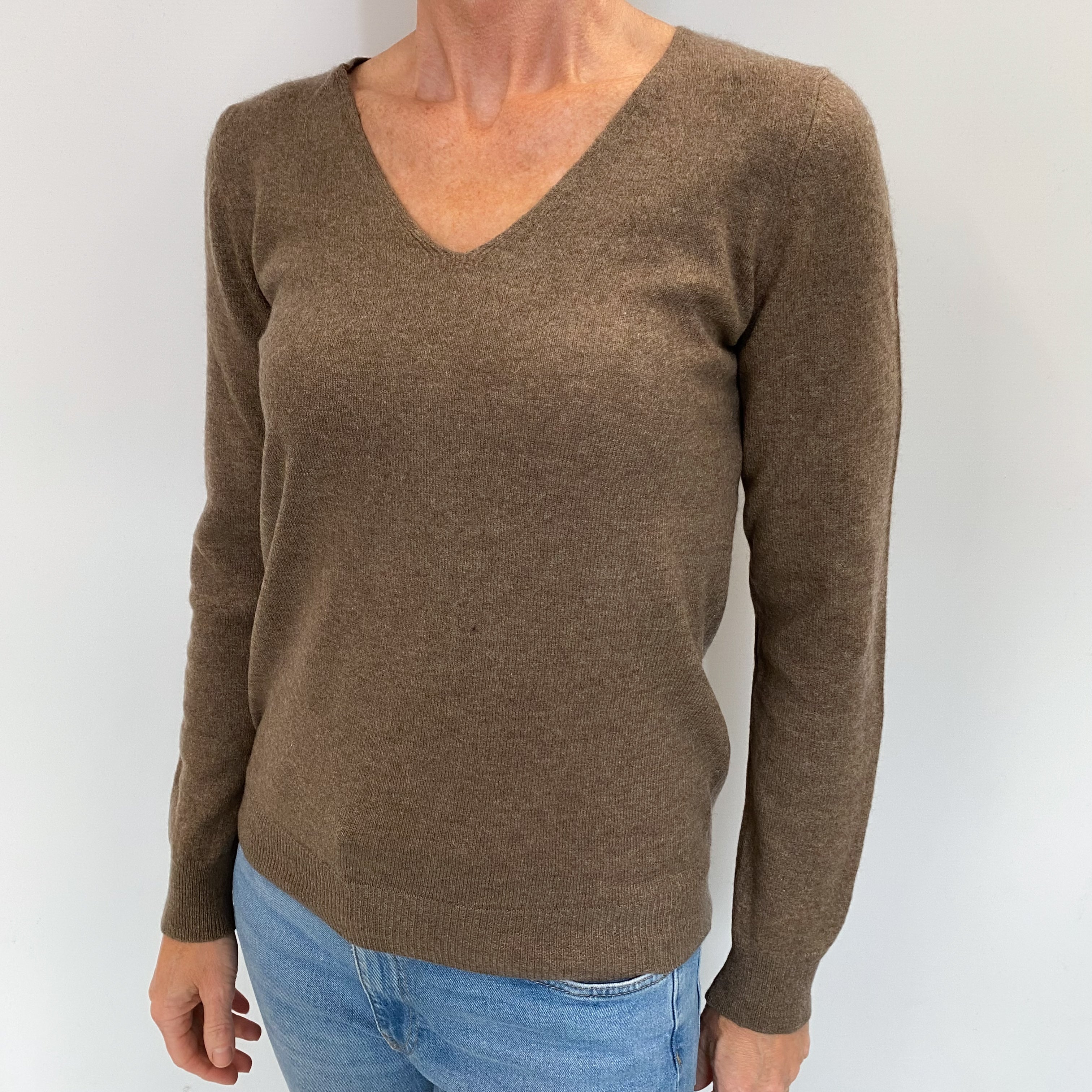 Donkey Brown Cashmere V Neck Jumper Small
