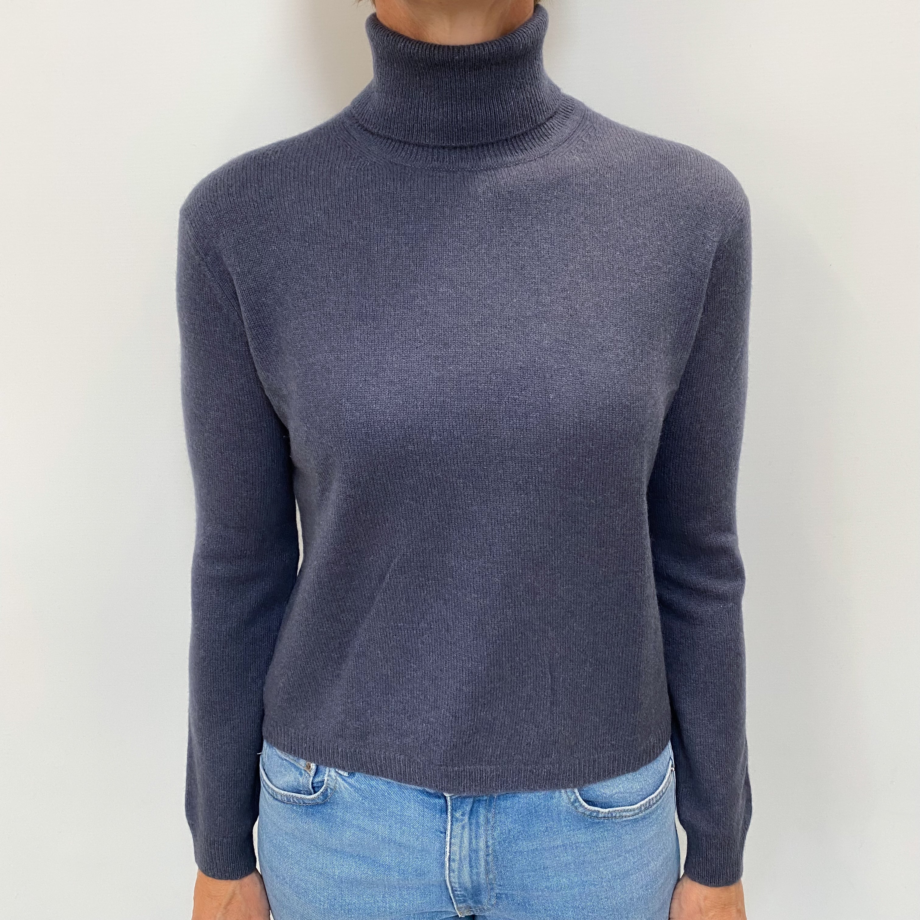 Slate Blue Cashmere Polo Neck Jumper Small