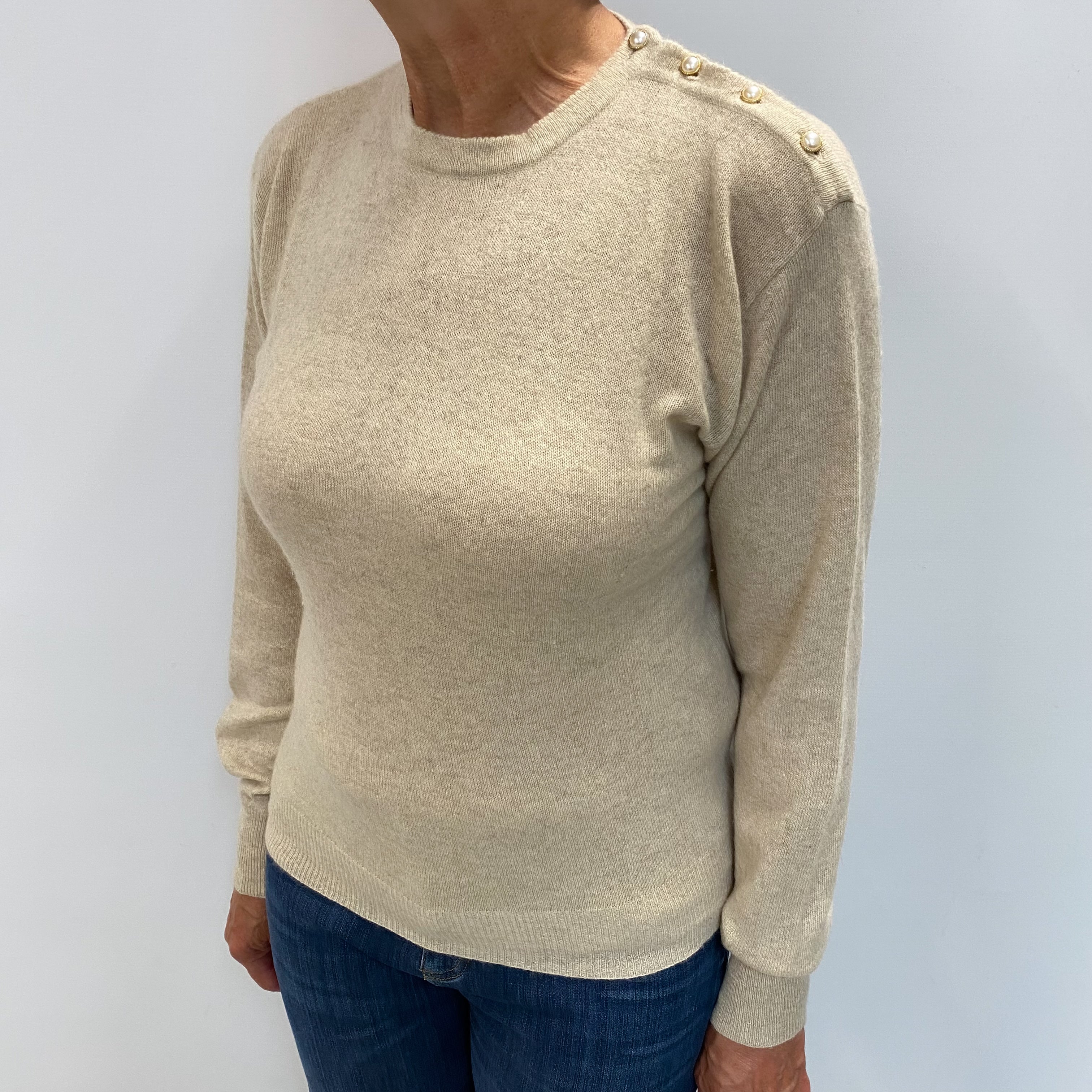 Biscuit Beige Cashmere Crew Neck Jumper Medium